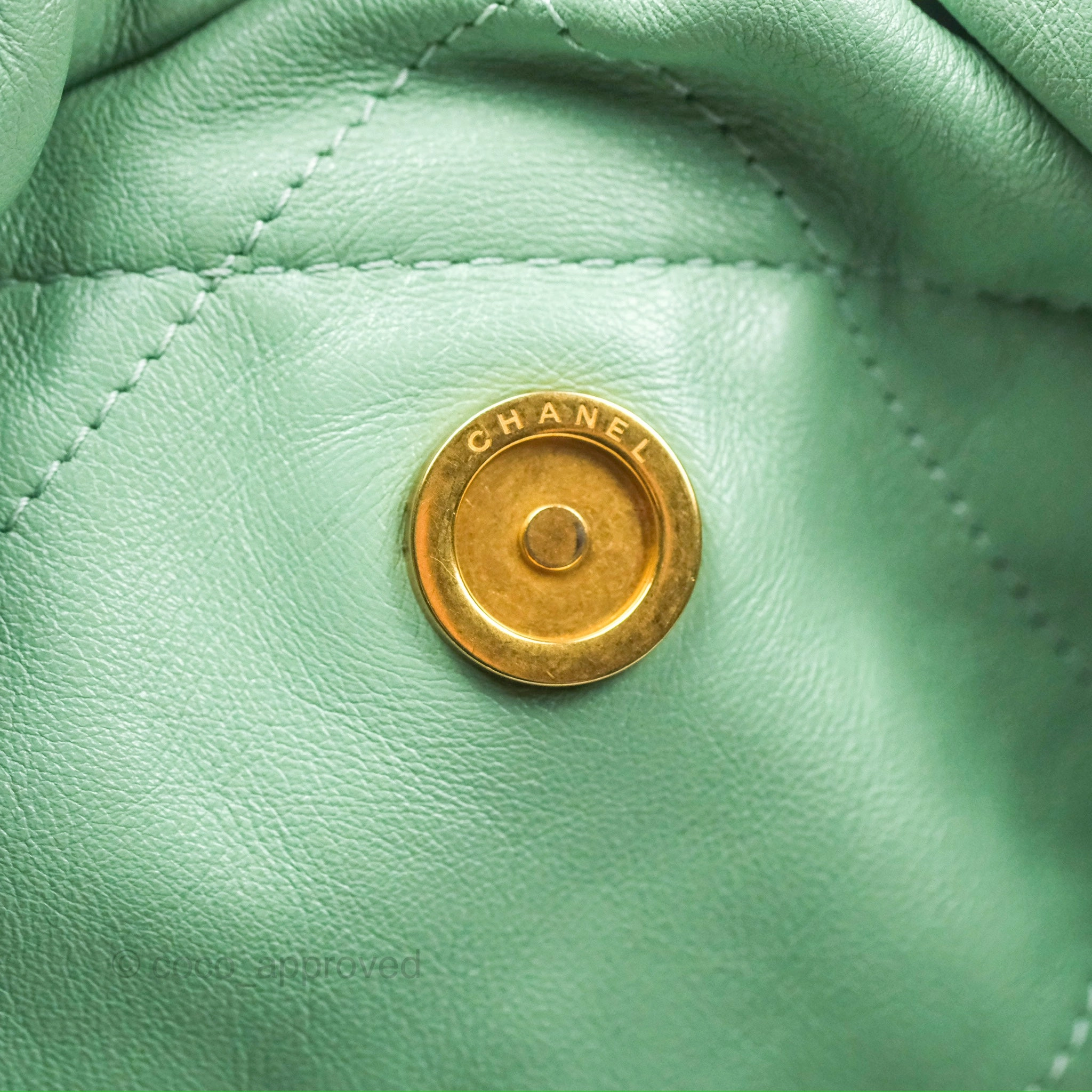 Chanel 22 Small Mint Green Shiny Calfskin Aged Gold Hardware