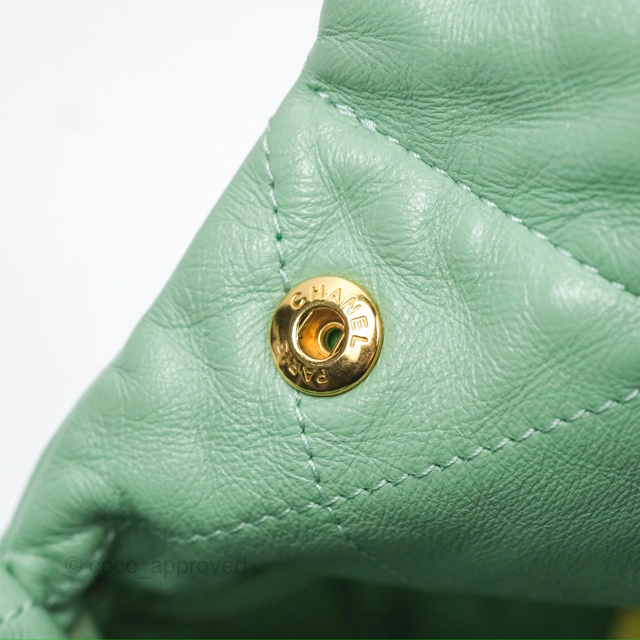 Chanel 22 Small Mint Green Shiny Calfskin Aged Gold Hardware
