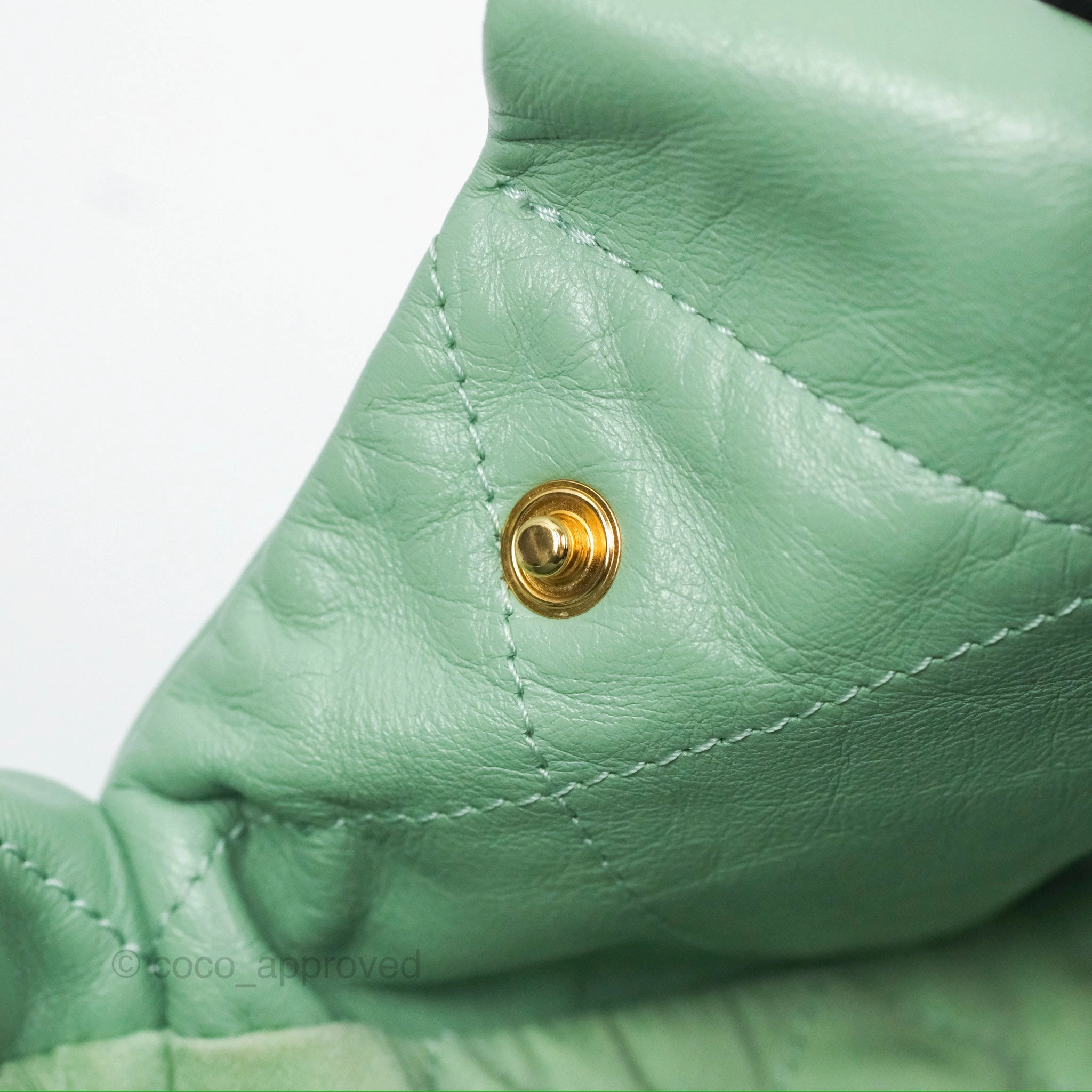 Chanel 22 Small Mint Green Shiny Calfskin Aged Gold Hardware