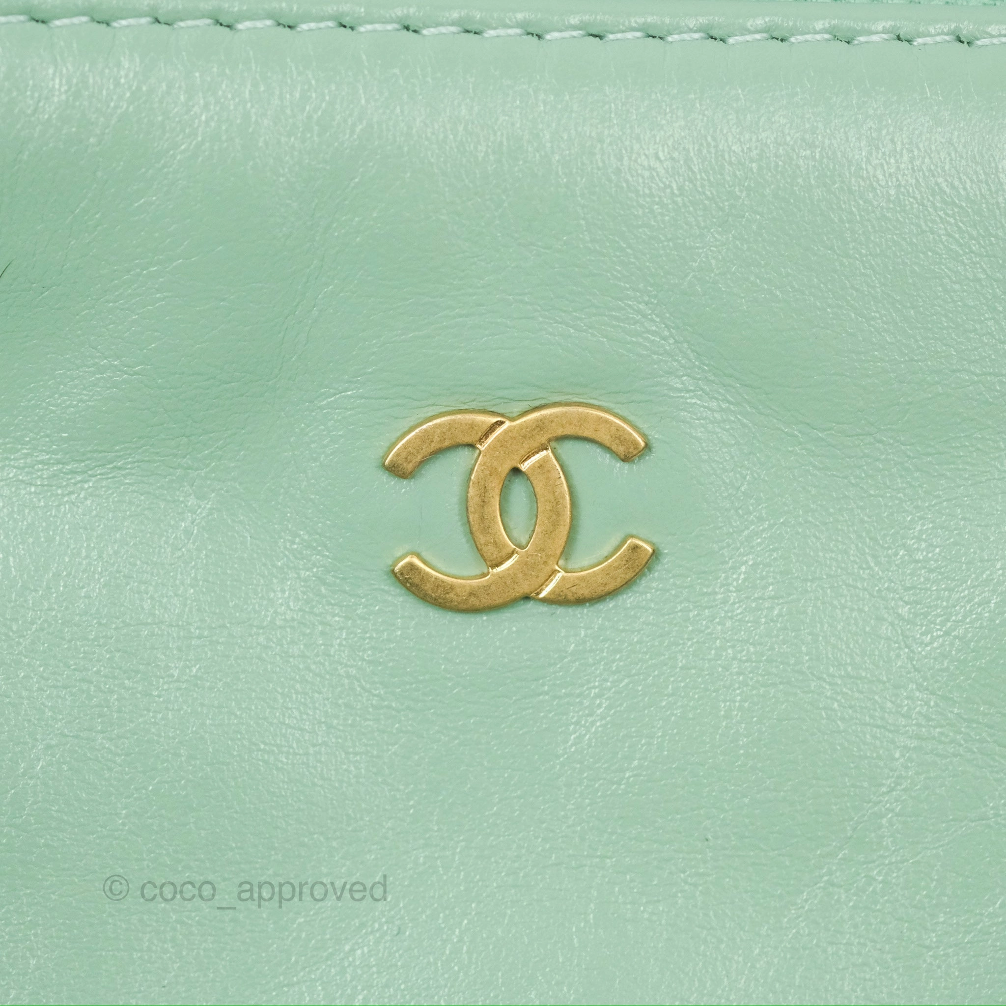 Chanel 22 Small Mint Green Shiny Calfskin Aged Gold Hardware