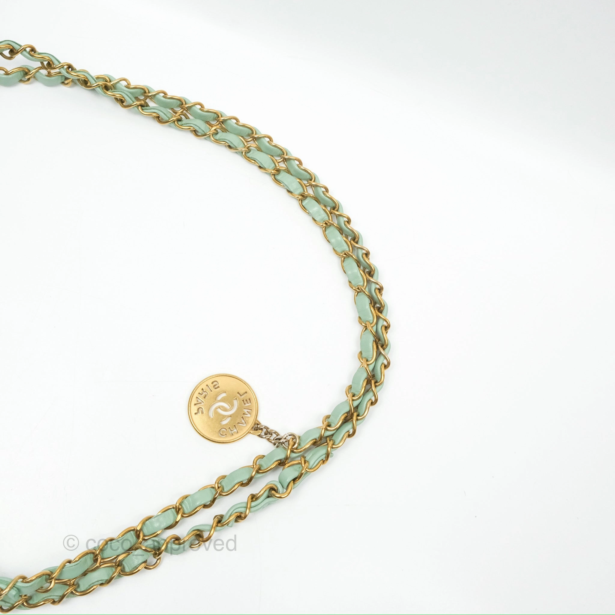 Chanel 22 Small Mint Green Shiny Calfskin Aged Gold Hardware