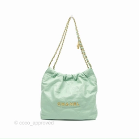 Chanel 22 Small Mint Green Shiny Calfskin Aged Gold Hardware