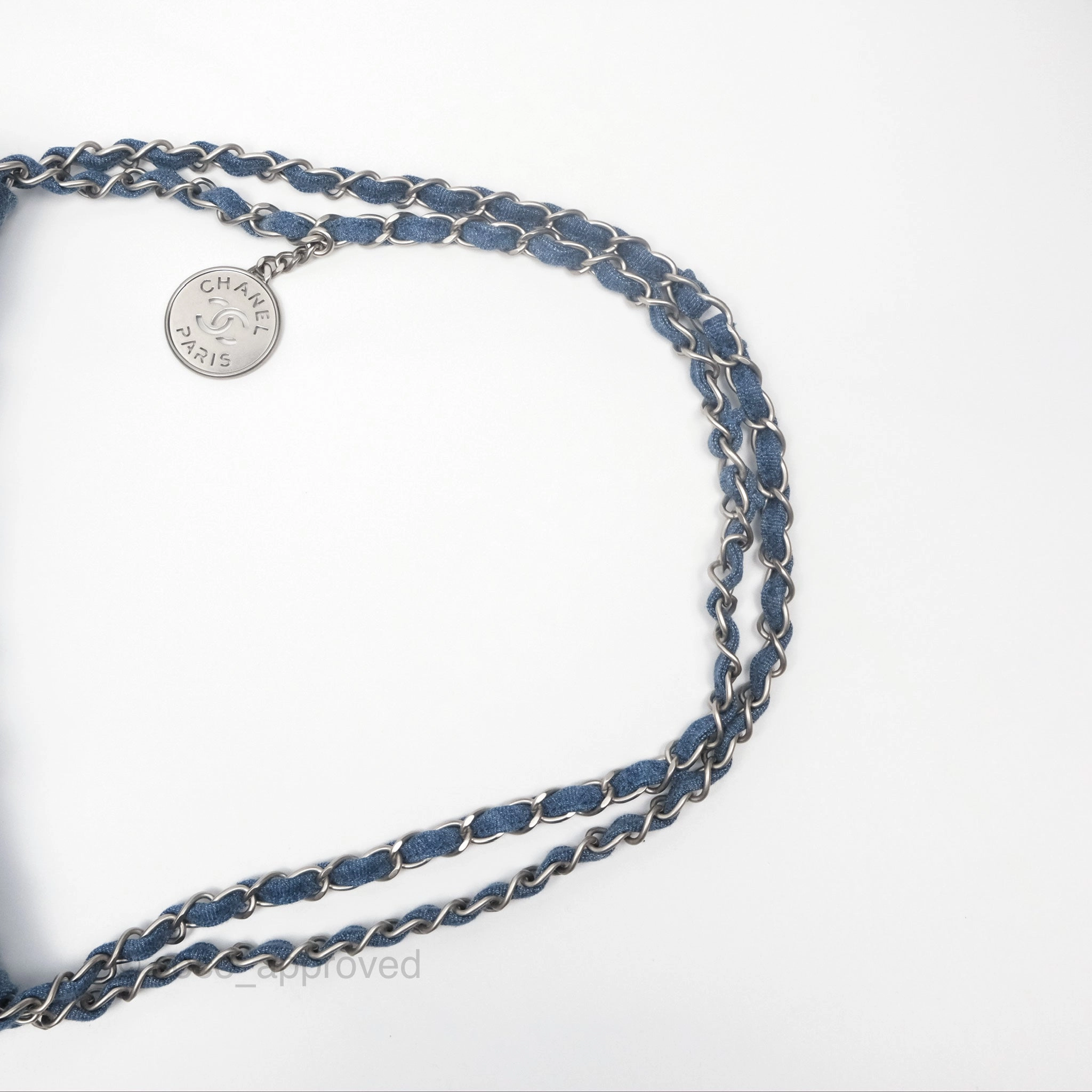 Chanel 22 Small Pearl Studded Denim Silver Hardware