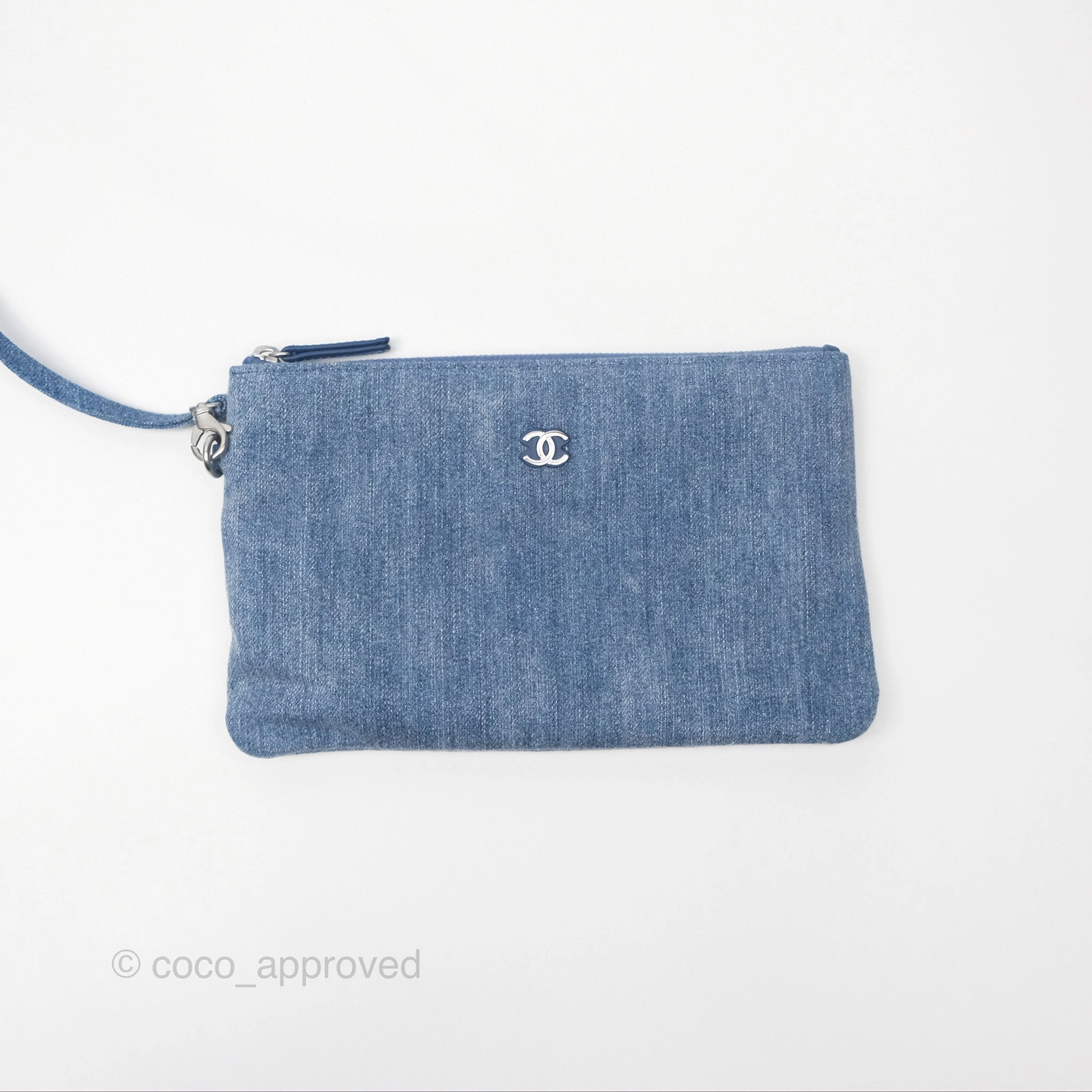 Chanel 22 Small Pearl Studded Denim Silver Hardware