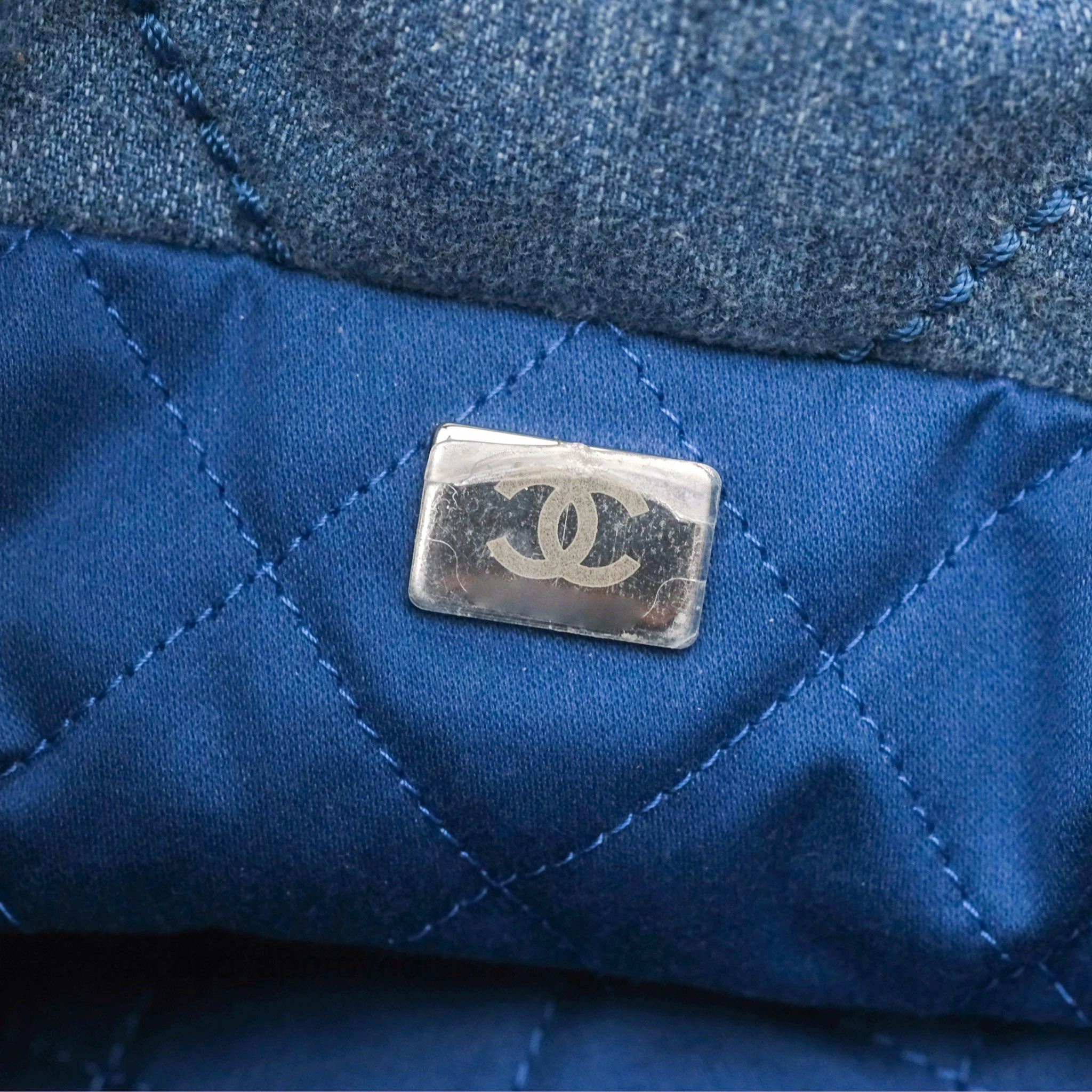 Chanel 22 Small Pearl Studded Denim Silver Hardware