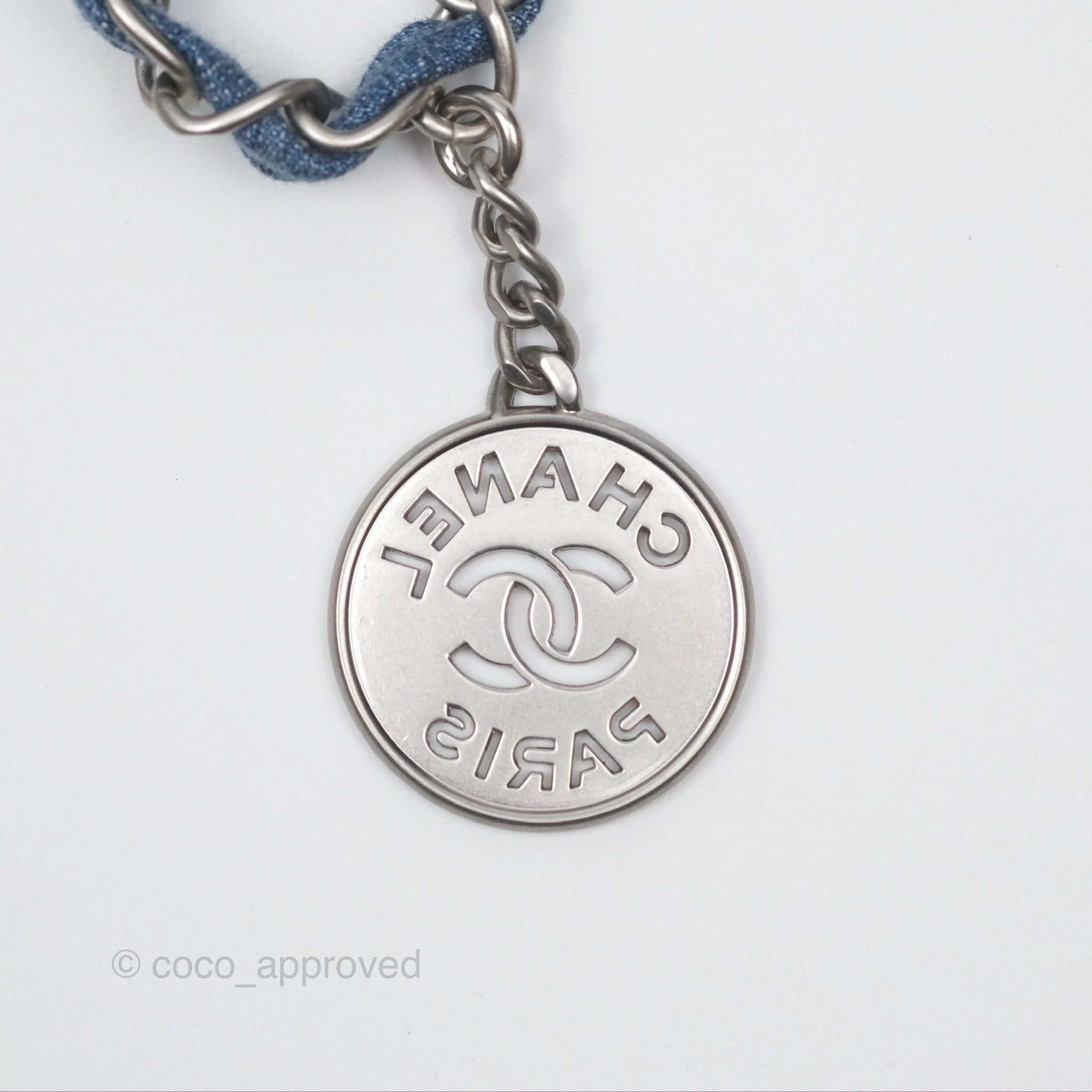 Chanel 22 Small Pearl Studded Denim Silver Hardware