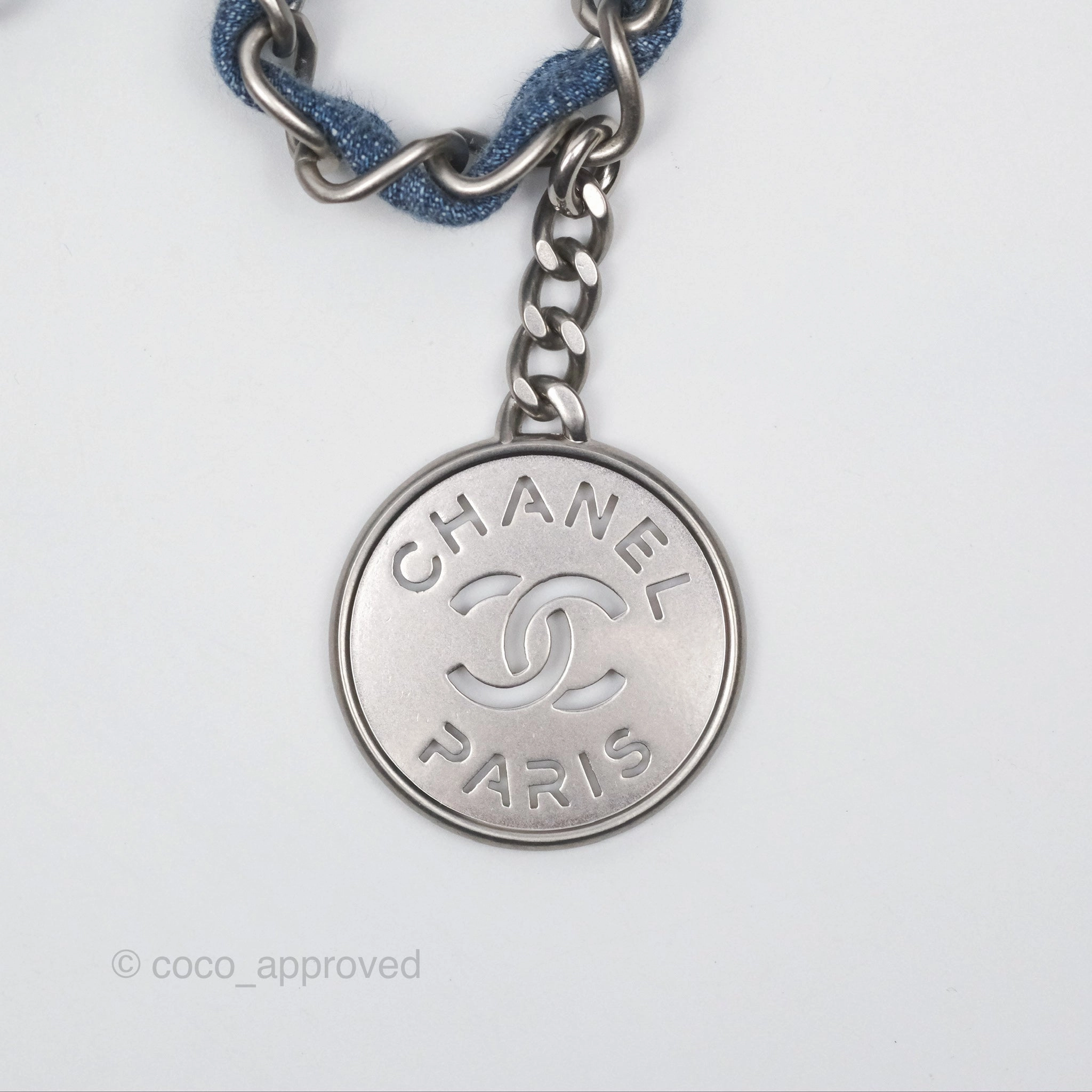 Chanel 22 Small Pearl Studded Denim Silver Hardware