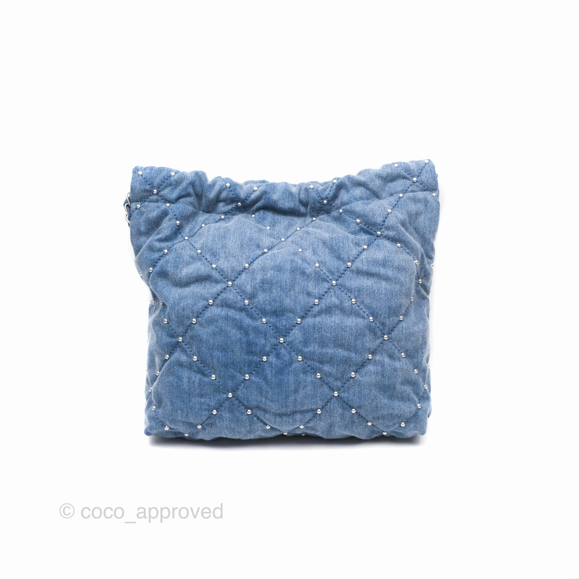Chanel 22 Small Pearl Studded Denim Silver Hardware
