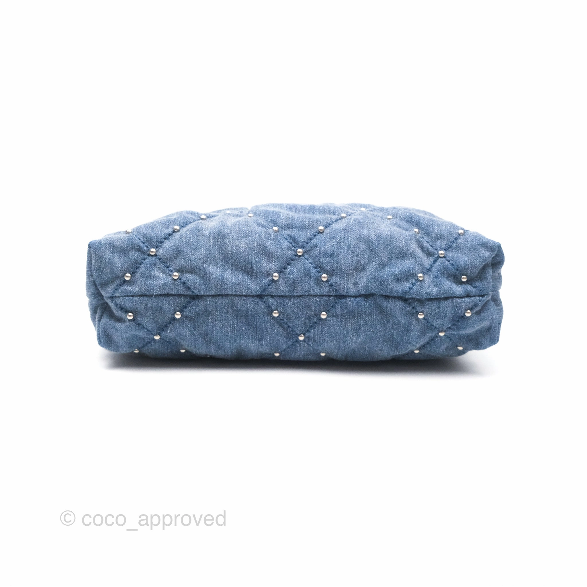 Chanel 22 Small Pearl Studded Denim Silver Hardware