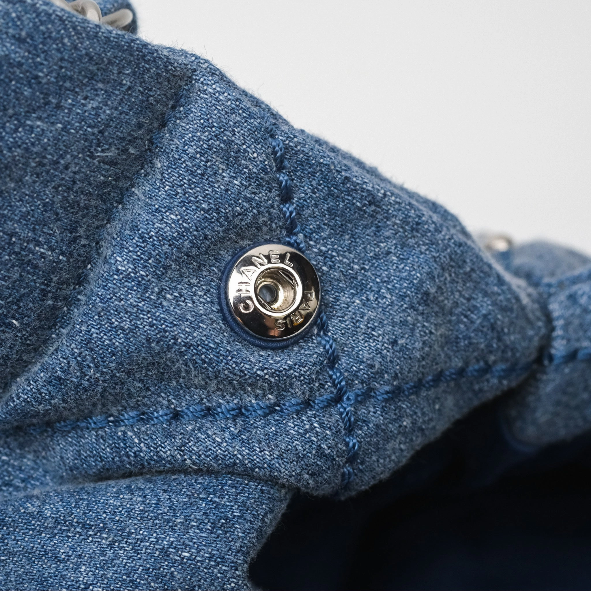 Chanel 22 Small Pearl Studded Denim Silver Hardware