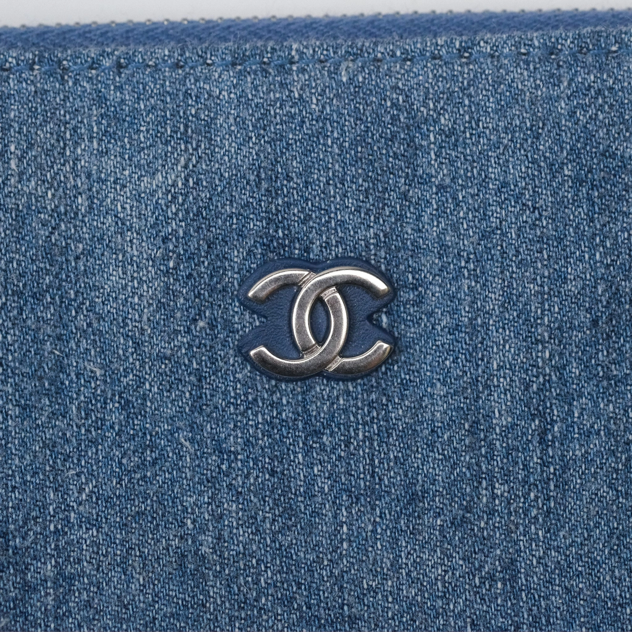 Chanel 22 Small Pearl Studded Denim Silver Hardware