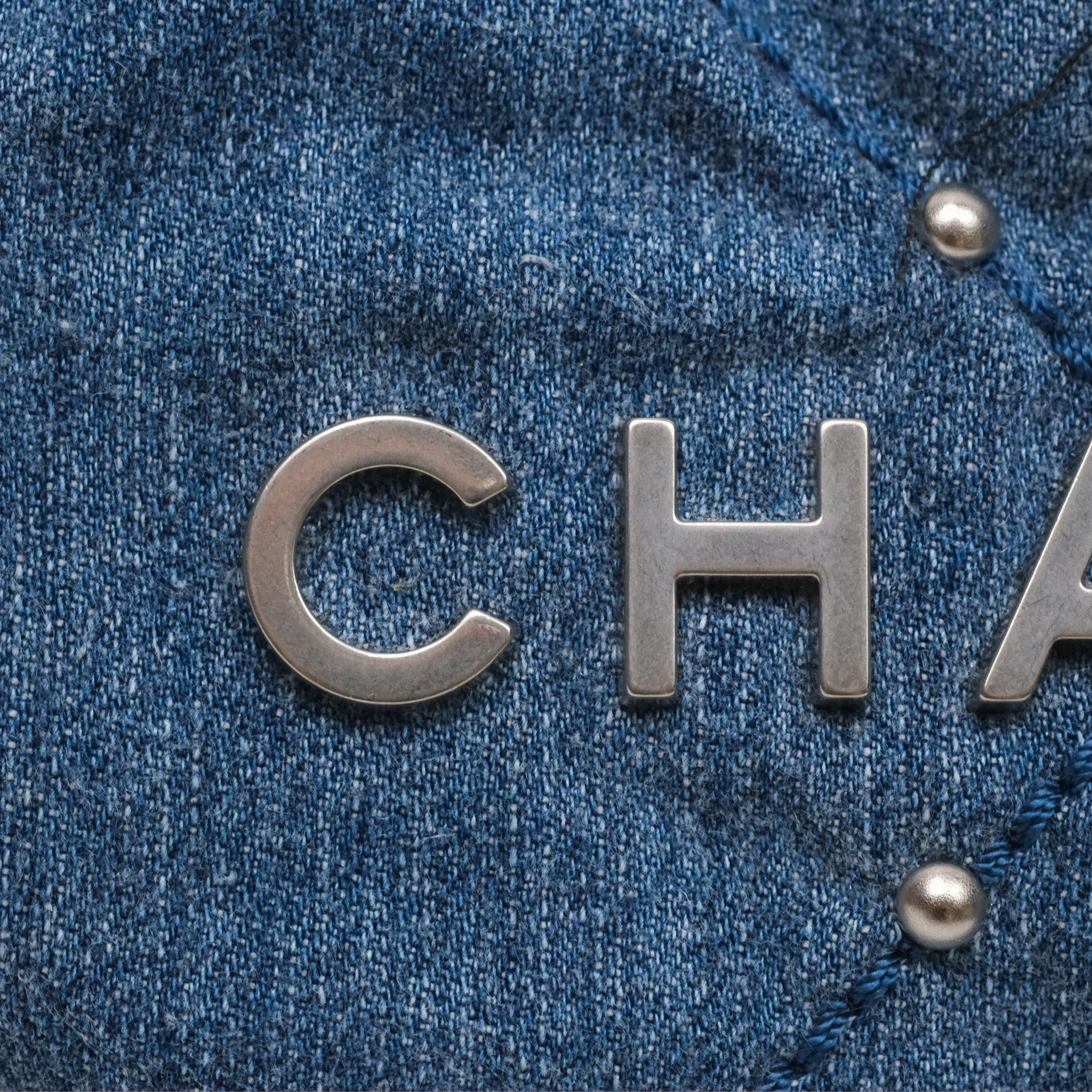 Chanel 22 Small Pearl Studded Denim Silver Hardware