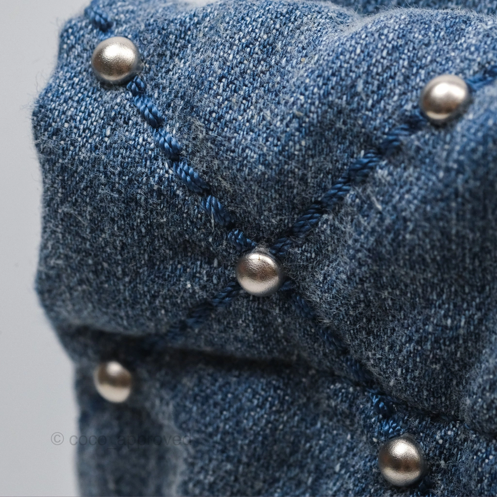 Chanel 22 Small Pearl Studded Denim Silver Hardware