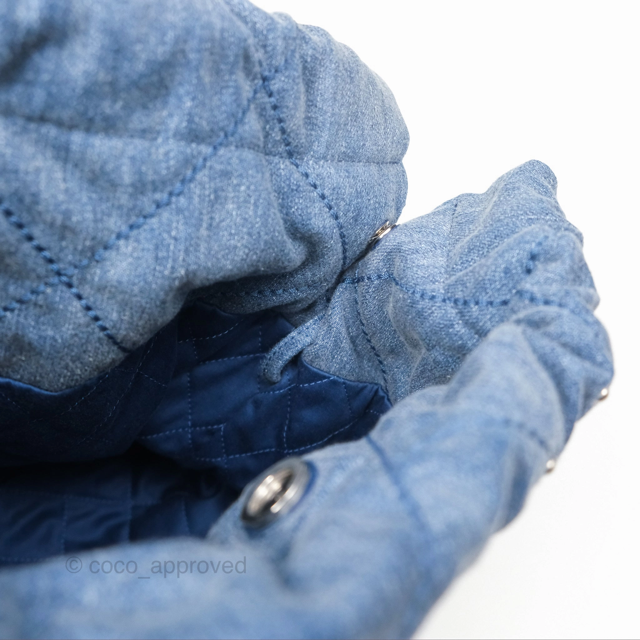 Chanel 22 Small Pearl Studded Denim Silver Hardware