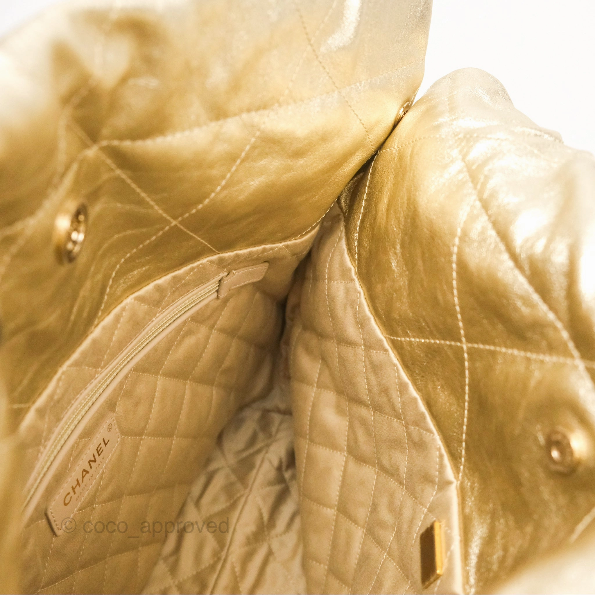 Chanel 22 Small Quilted Iridescent Gold Gold Hardware