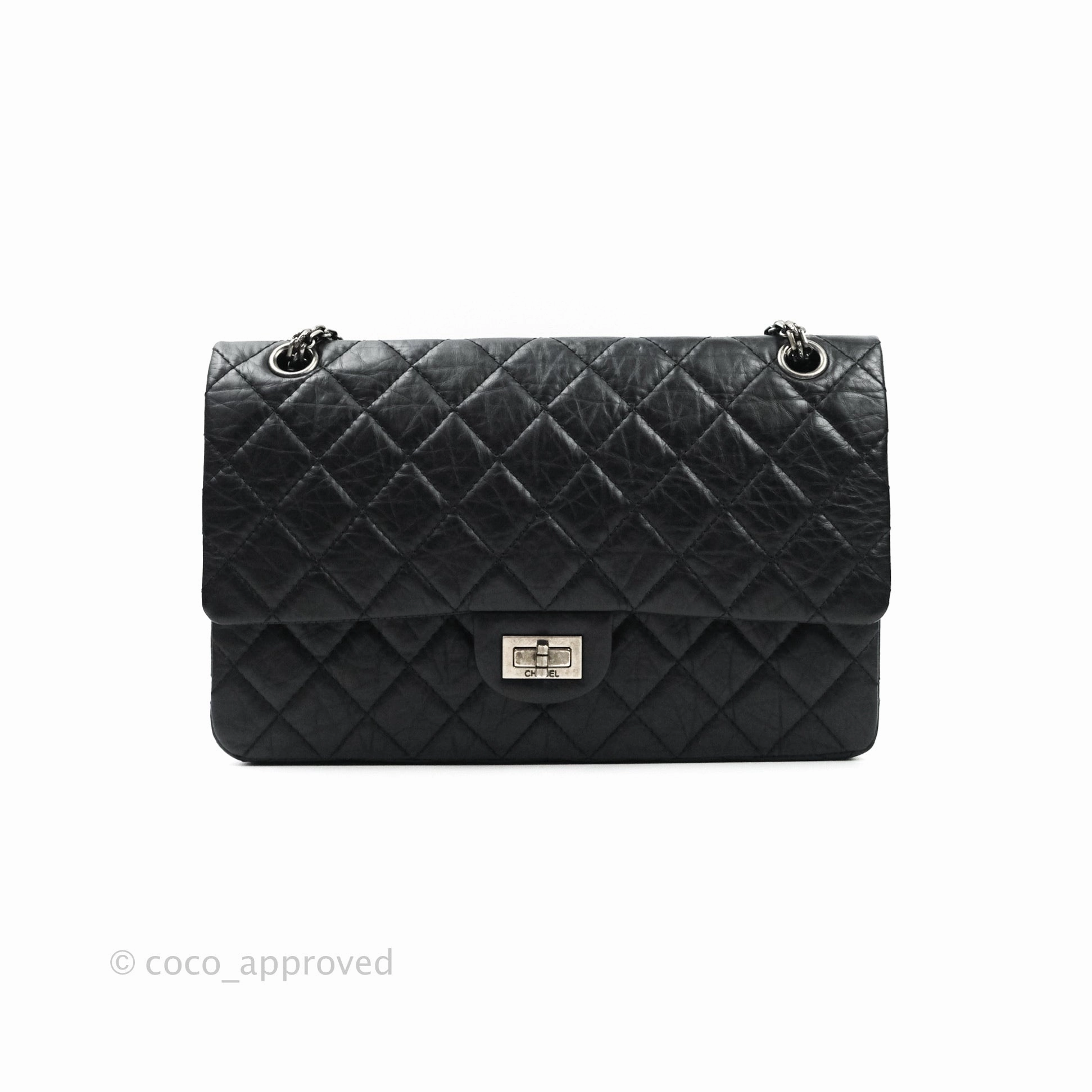Chanel 2.55 Quilted Reissue 226 Black Aged Calfskin Ruthenium Hardware