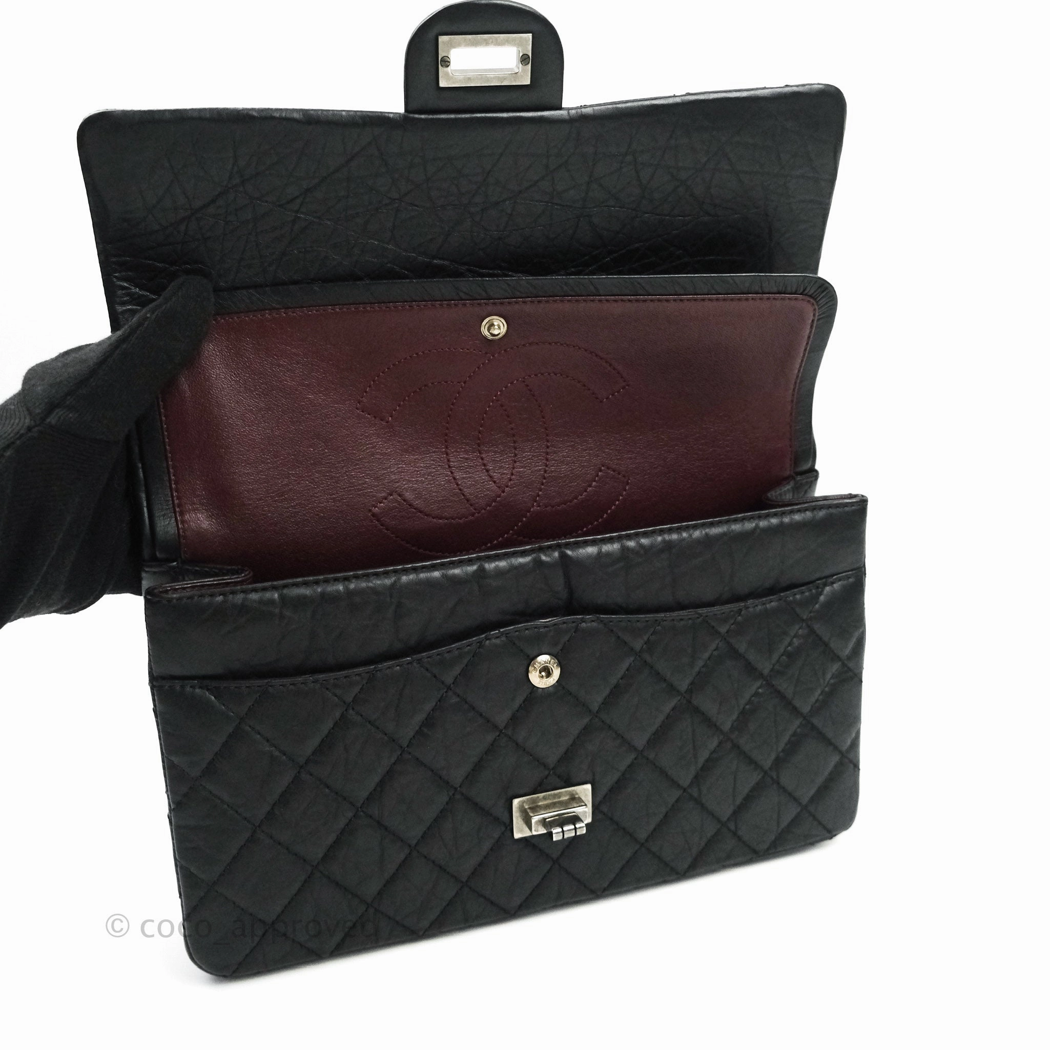 Chanel 2.55 Quilted Reissue 226 Black Aged Calfskin Ruthenium Hardware