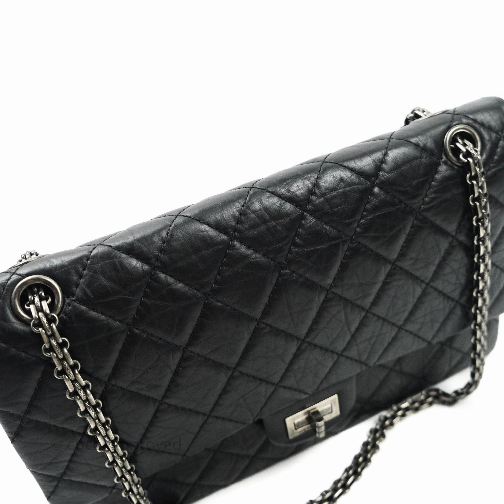 Chanel 2.55 Quilted Reissue 226 Black Aged Calfskin Ruthenium Hardware