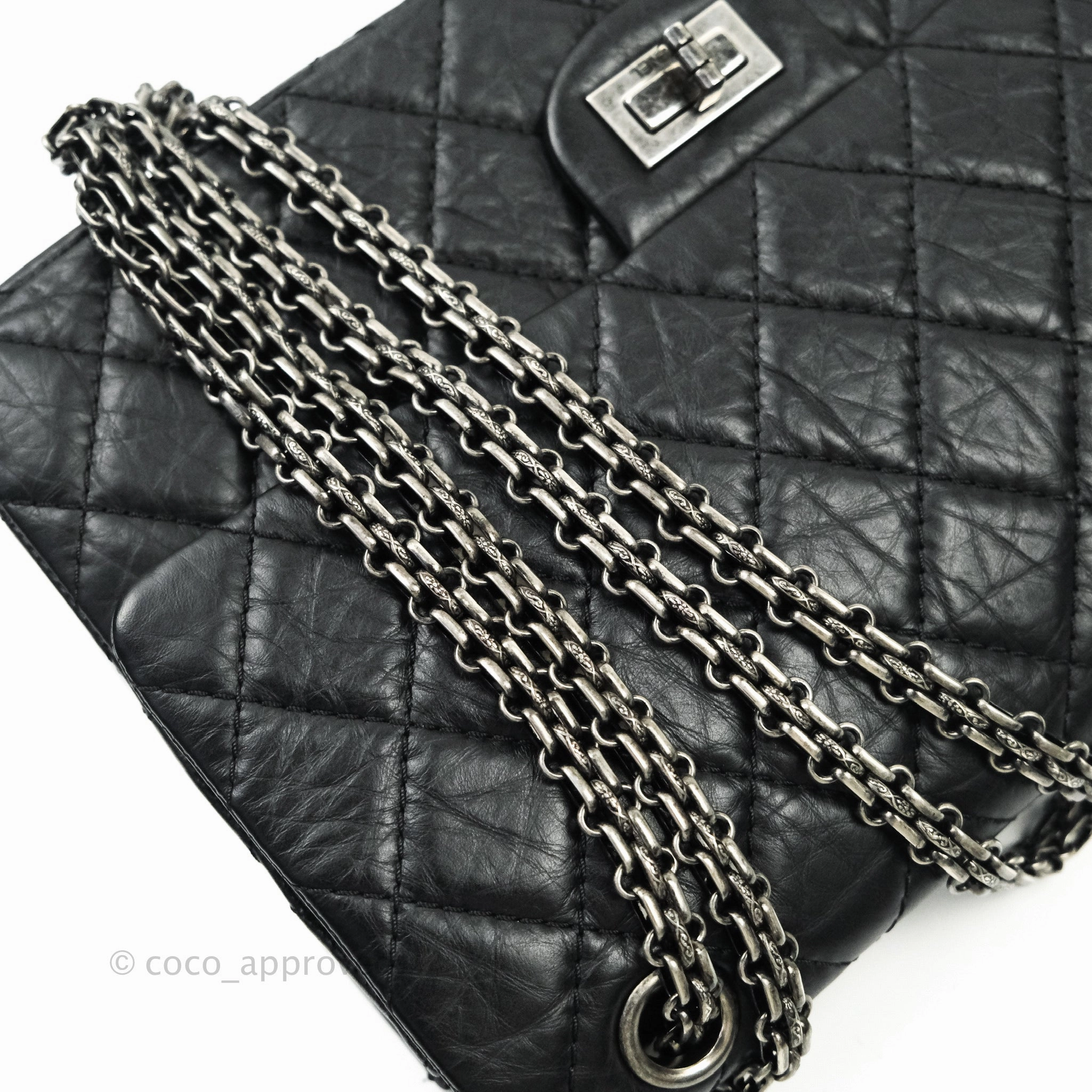 Chanel 2.55 Quilted Reissue 226 Black Aged Calfskin Ruthenium Hardware