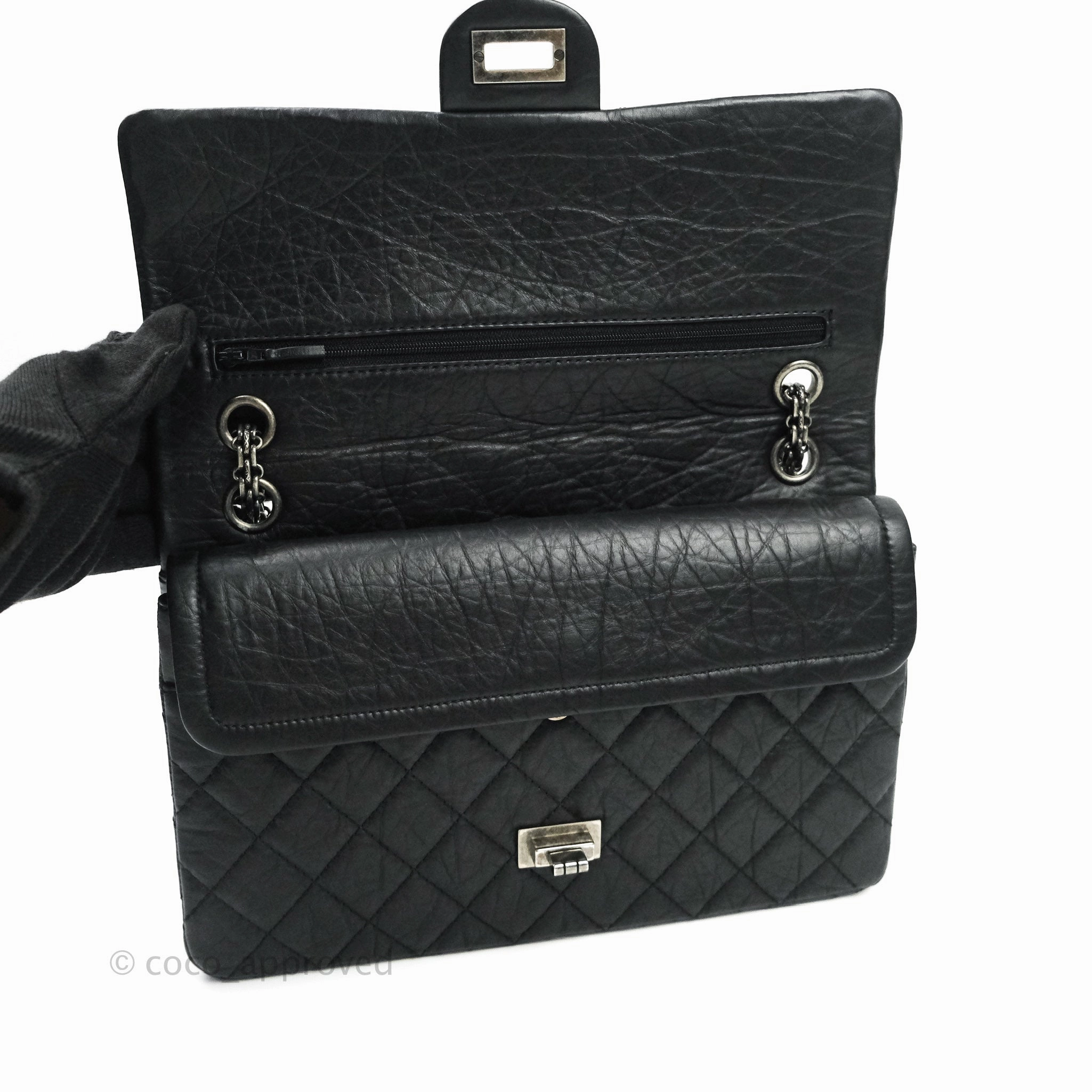 Chanel 2.55 Quilted Reissue 226 Black Aged Calfskin Ruthenium Hardware