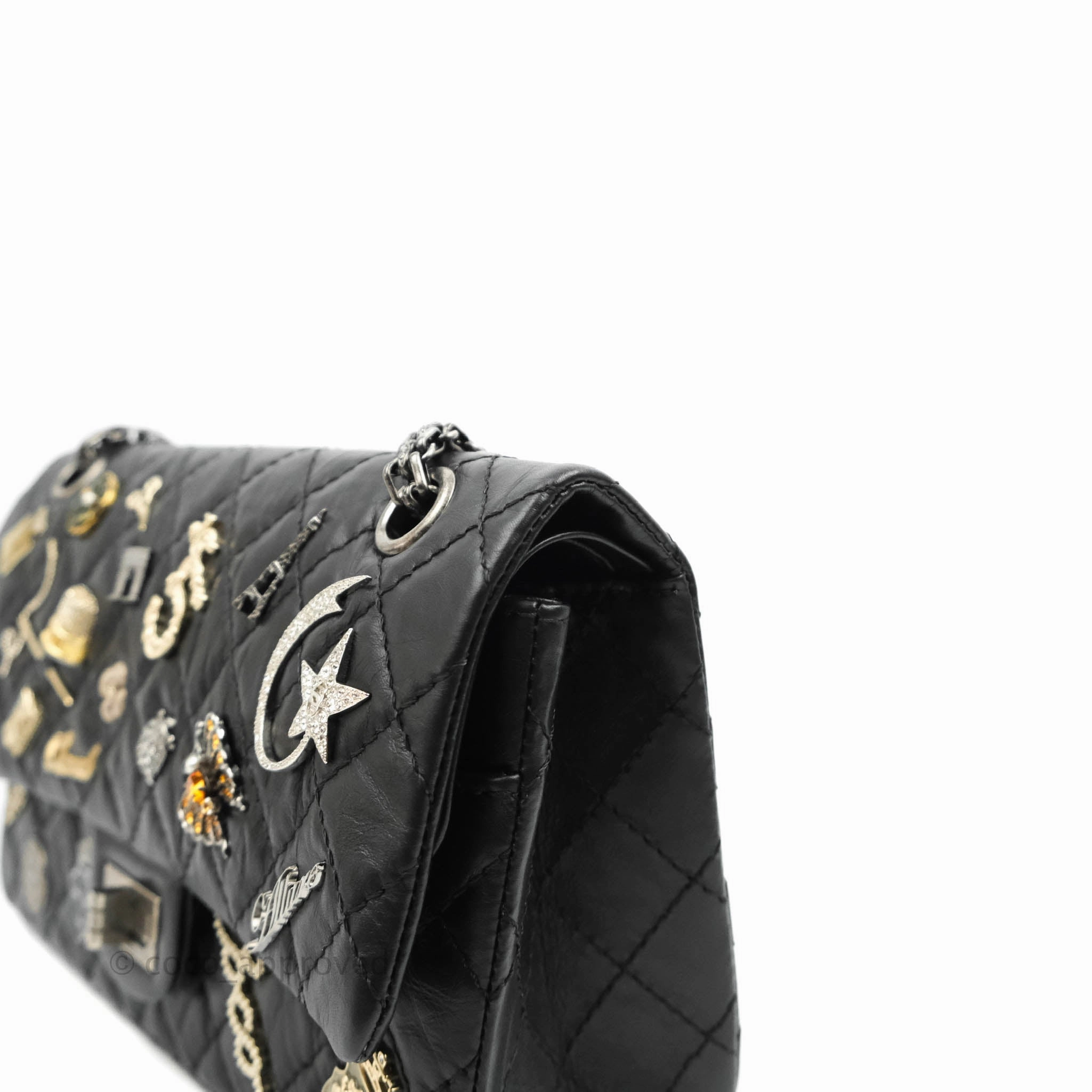 Chanel 2.55 Reissue Lucky Charms 225 Flap Black Crumpled Calfskin Ruthenium Hardware