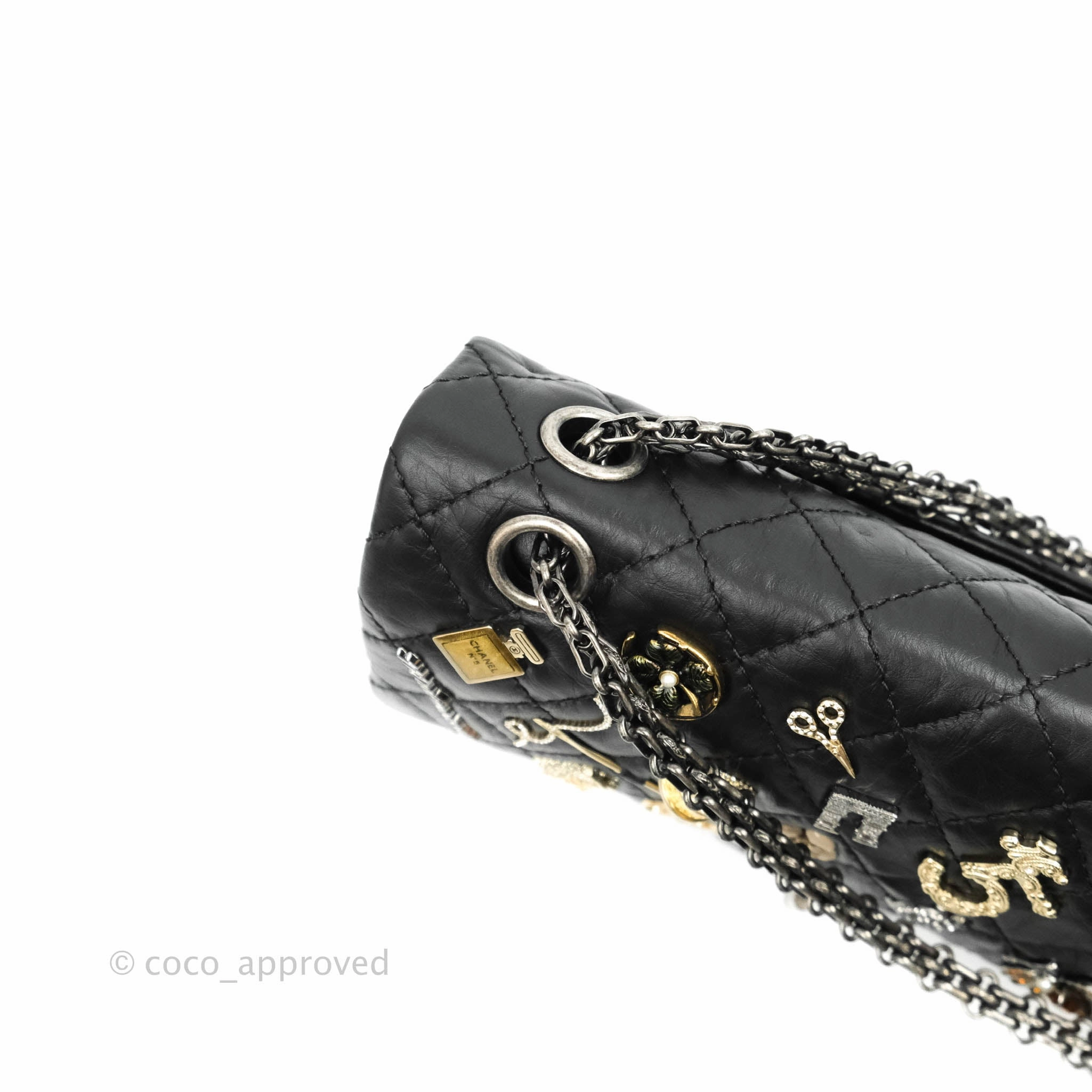 Chanel 2.55 Reissue Lucky Charms 225 Flap Black Crumpled Calfskin Ruthenium Hardware