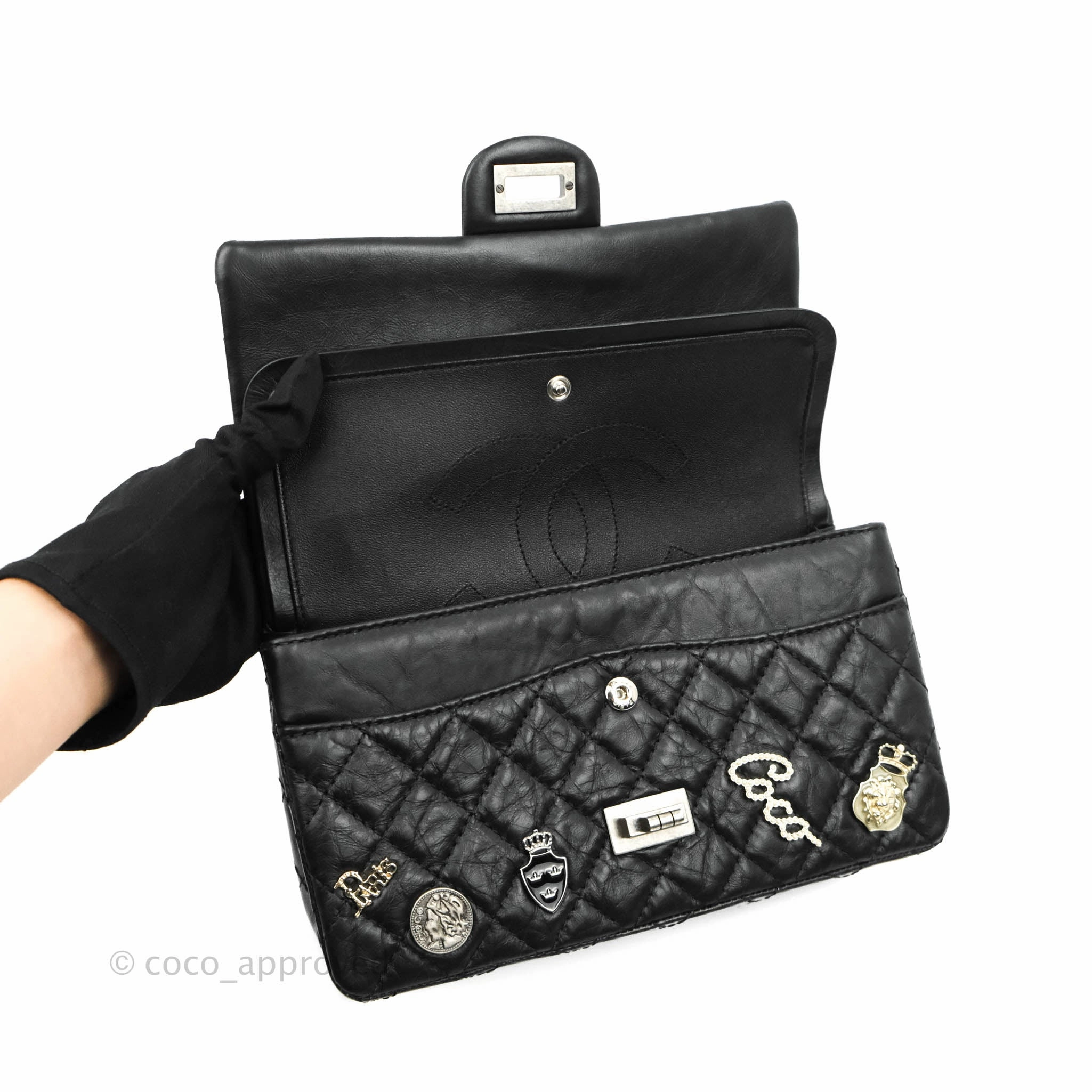 Chanel 2.55 Reissue Lucky Charms 225 Flap Black Crumpled Calfskin Ruthenium Hardware