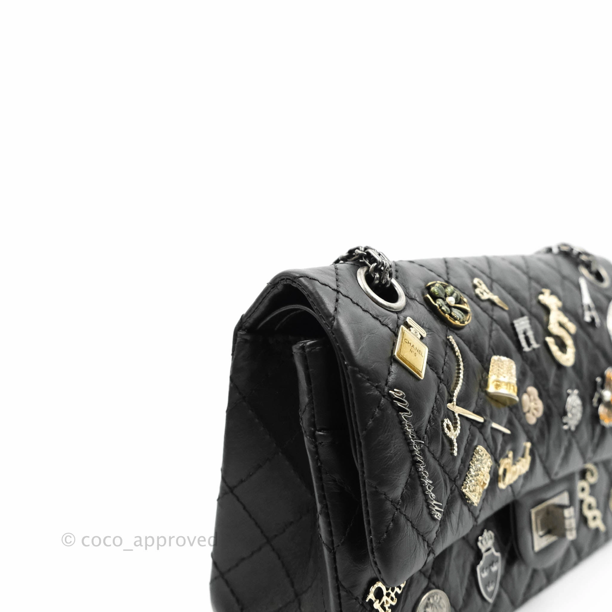 Chanel 2.55 Reissue Lucky Charms 225 Flap Black Crumpled Calfskin Ruthenium Hardware