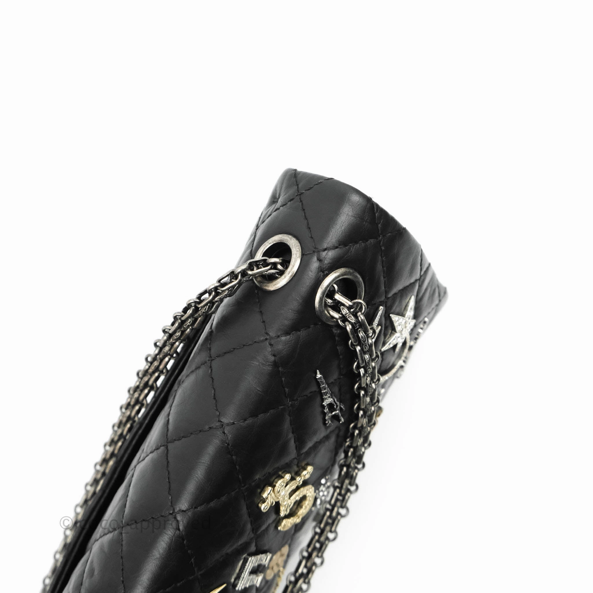 Chanel 2.55 Reissue Lucky Charms 225 Flap Black Crumpled Calfskin Ruthenium Hardware