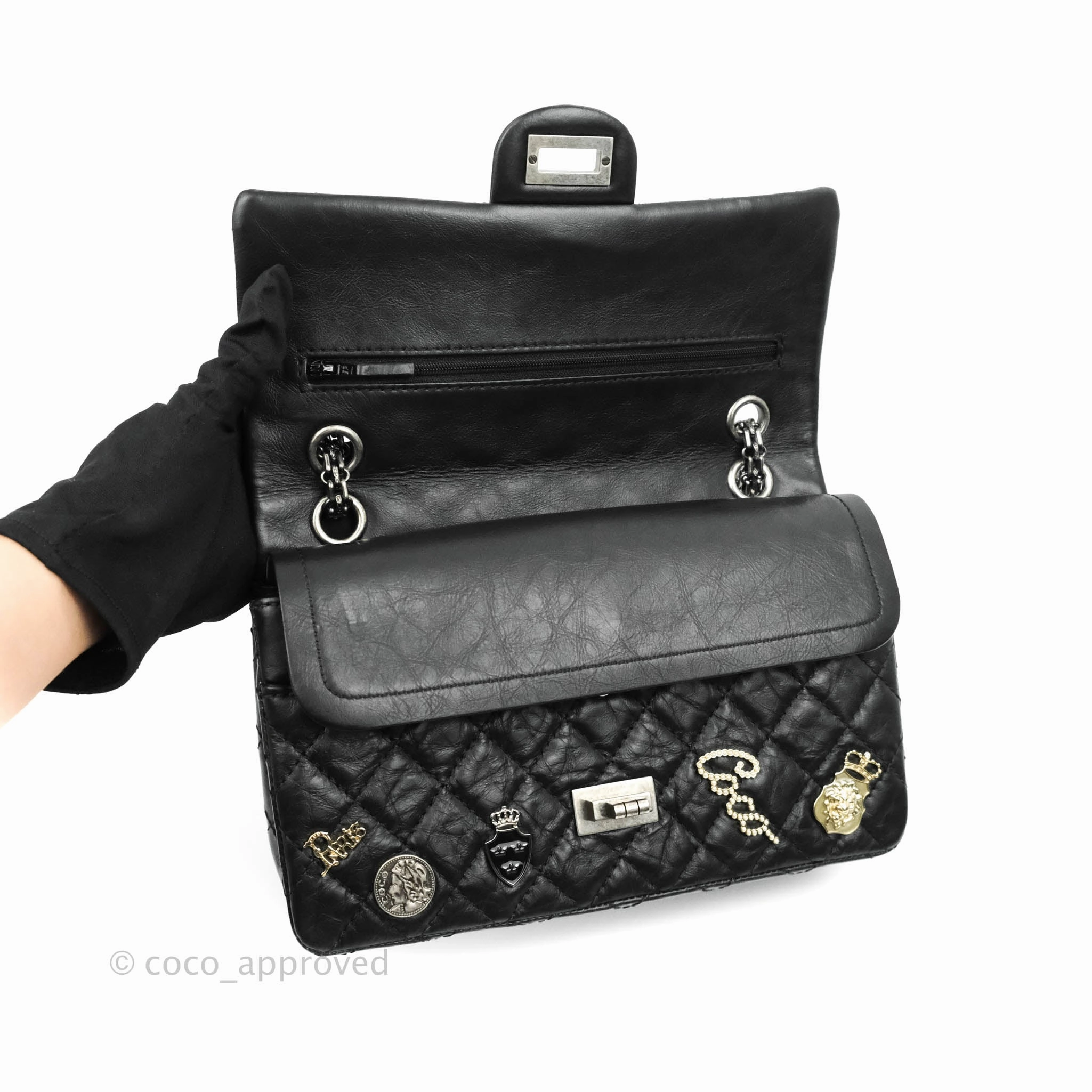 Chanel 2.55 Reissue Lucky Charms 225 Flap Black Crumpled Calfskin Ruthenium Hardware
