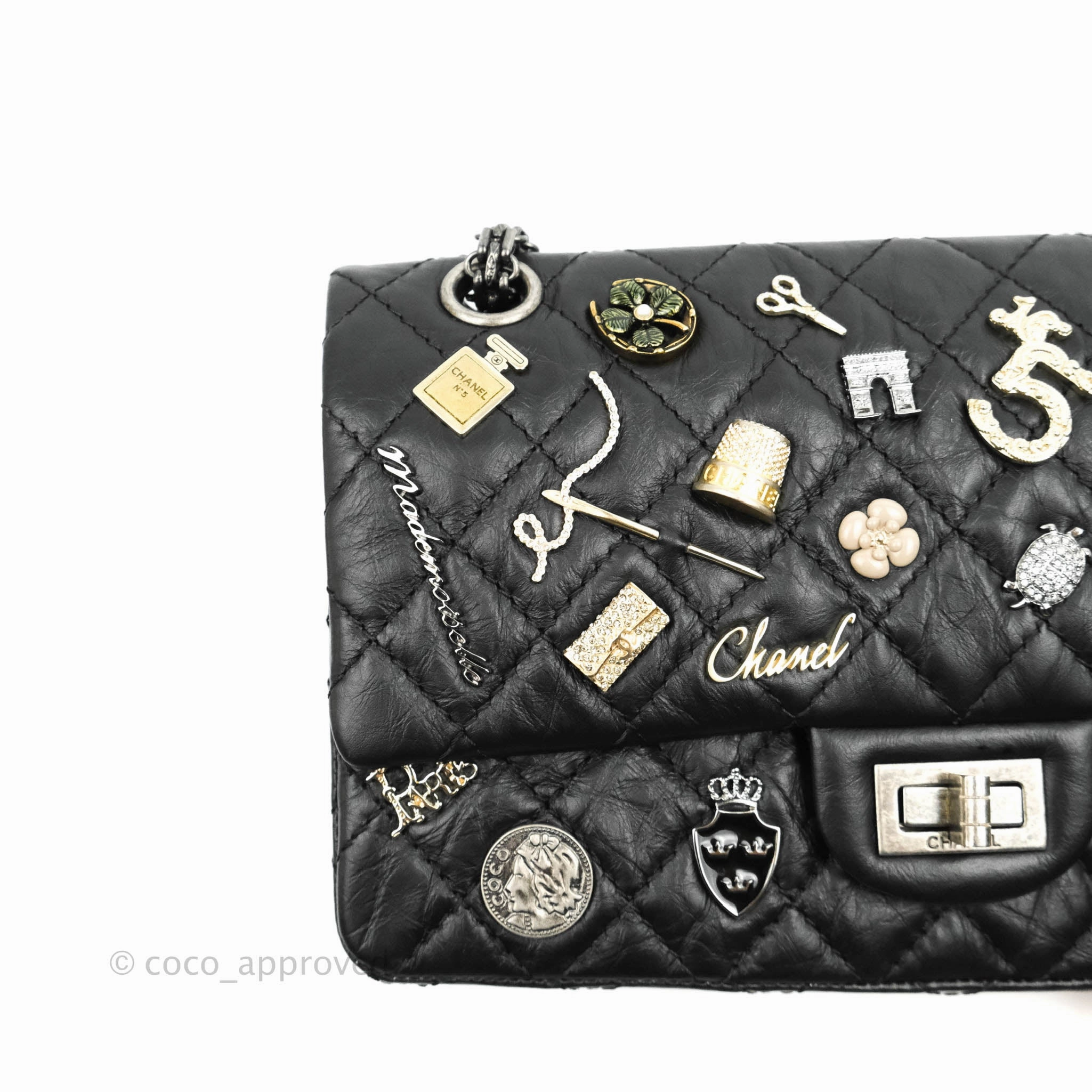Chanel 2.55 Reissue Lucky Charms 225 Flap Black Crumpled Calfskin Ruthenium Hardware