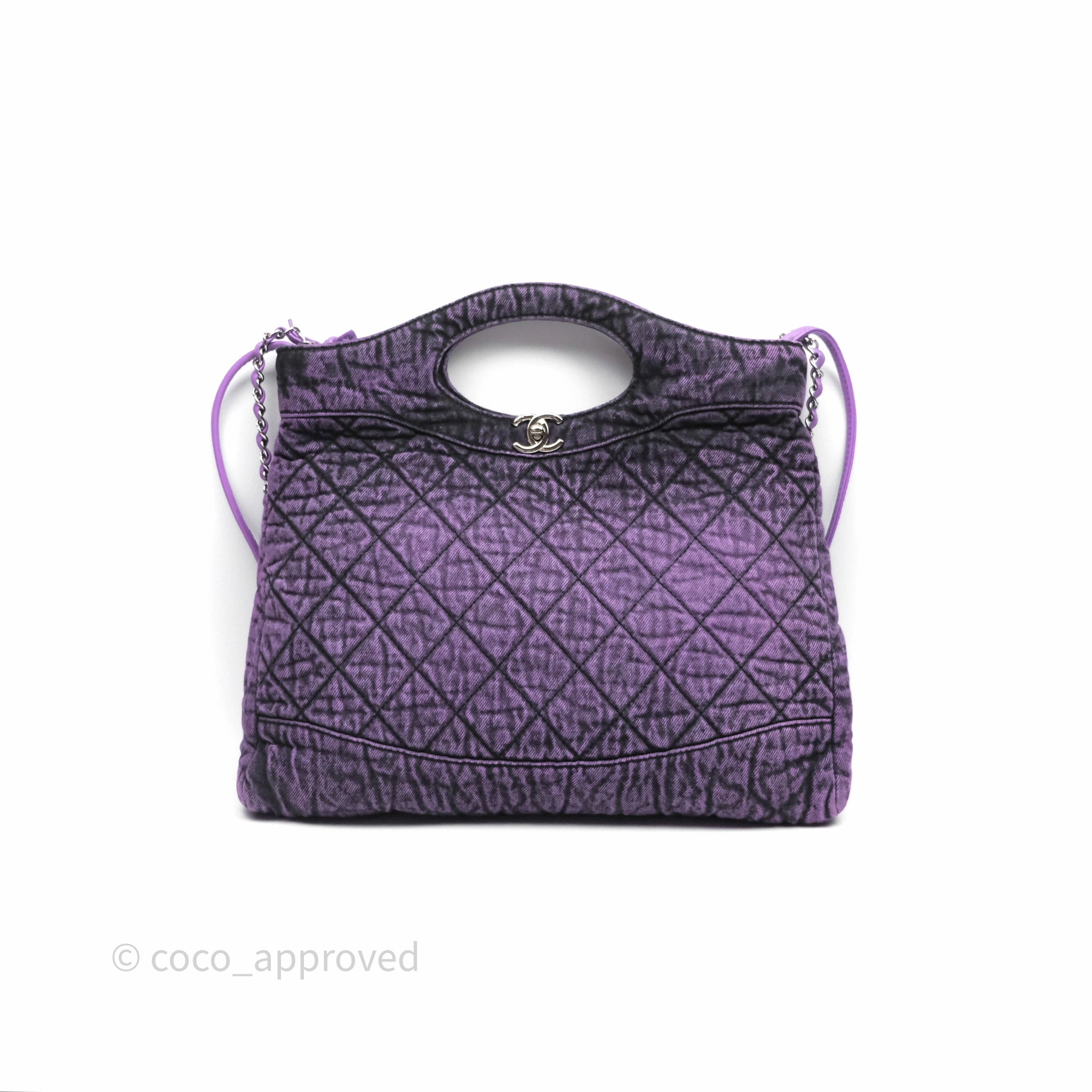Chanel 31 Large Shopping Bag Quilted Denimpression Purple Black Silver Hardware