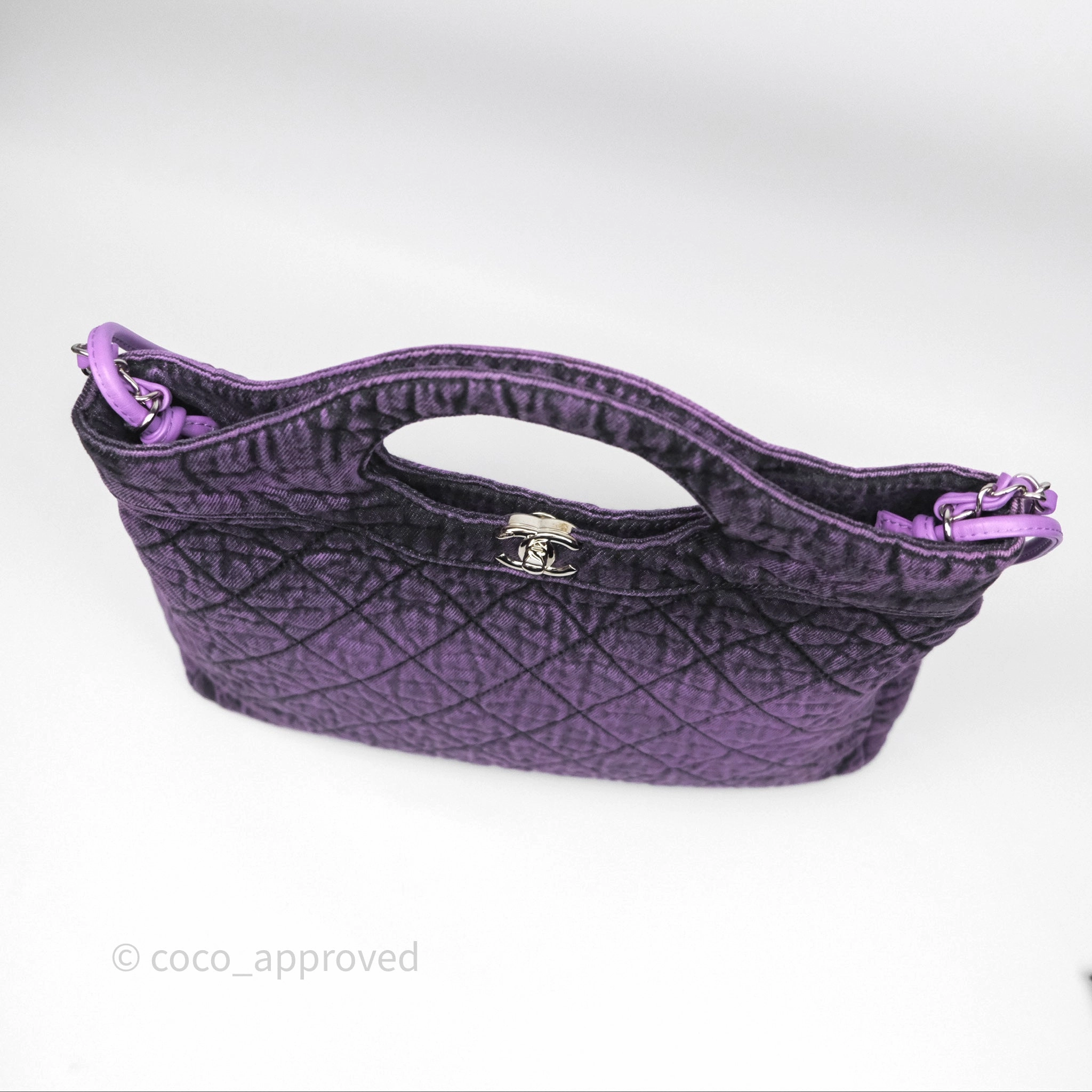 Chanel 31 Large Shopping Bag Quilted Denimpression Purple Black Silver Hardware