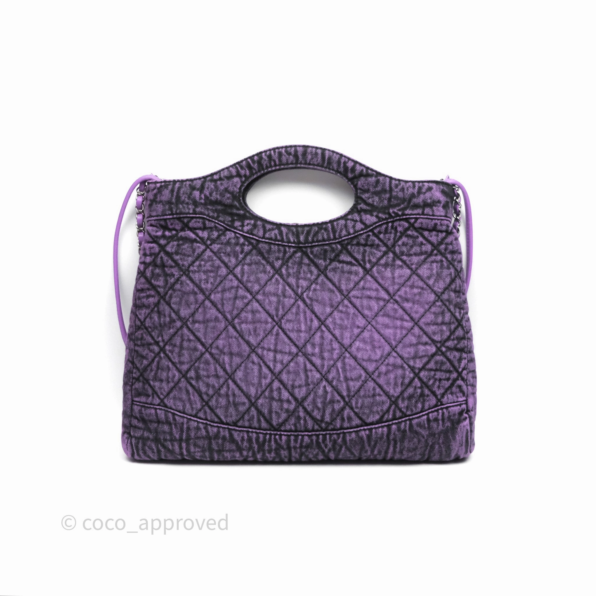 Chanel 31 Large Shopping Bag Quilted Denimpression Purple Black Silver Hardware