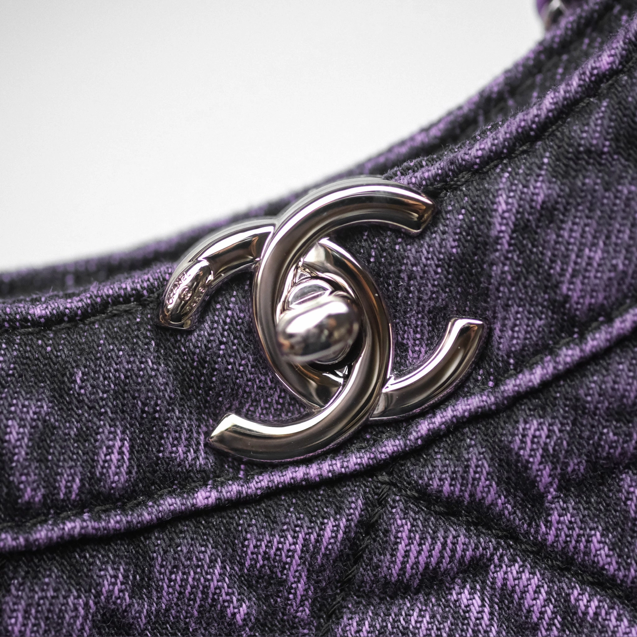 Chanel 31 Large Shopping Bag Quilted Denimpression Purple Black Silver Hardware
