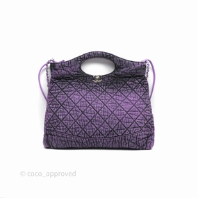 Chanel 31 Large Shopping Bag Quilted Denimpression Purple Black Silver Hardware