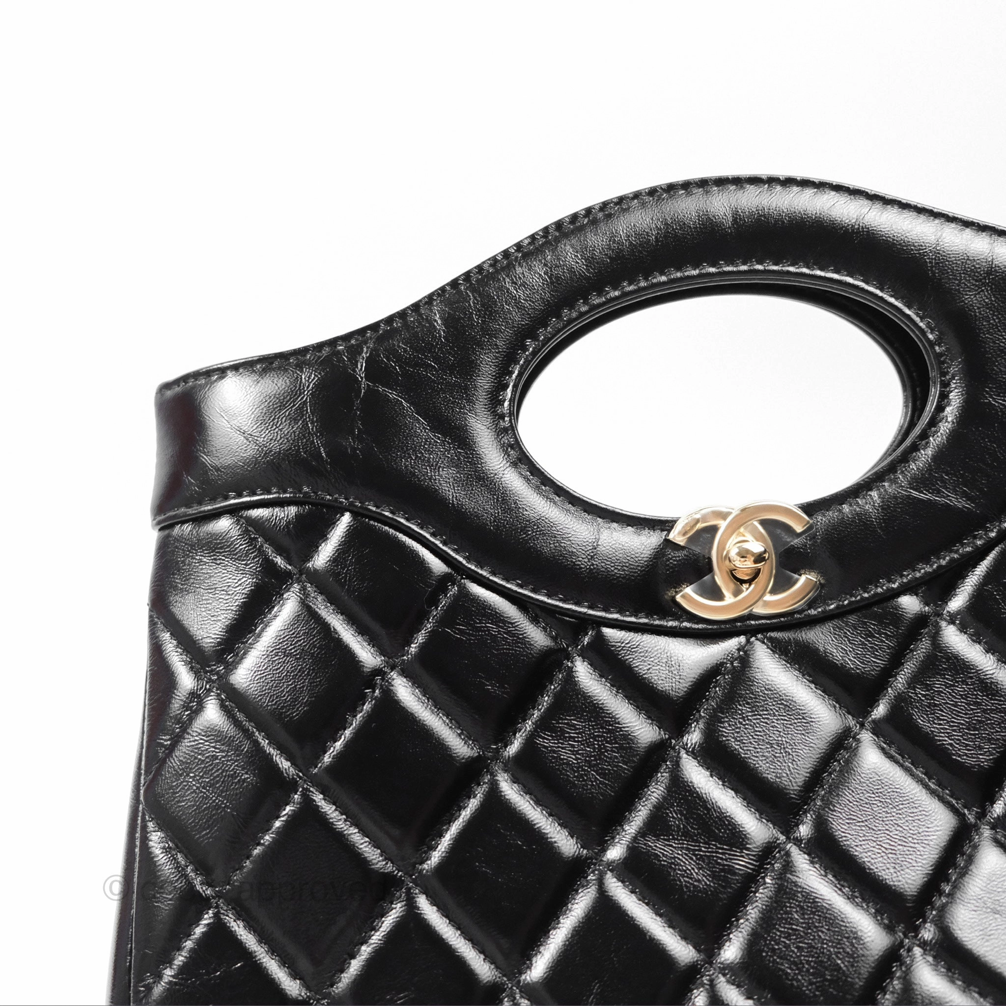 Chanel 31 Small Black Shiny Lambskin Gold Hardware 24S