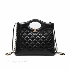 Chanel 31 Small Shopping Bag Shiny Lambskin Black Gold Hardware