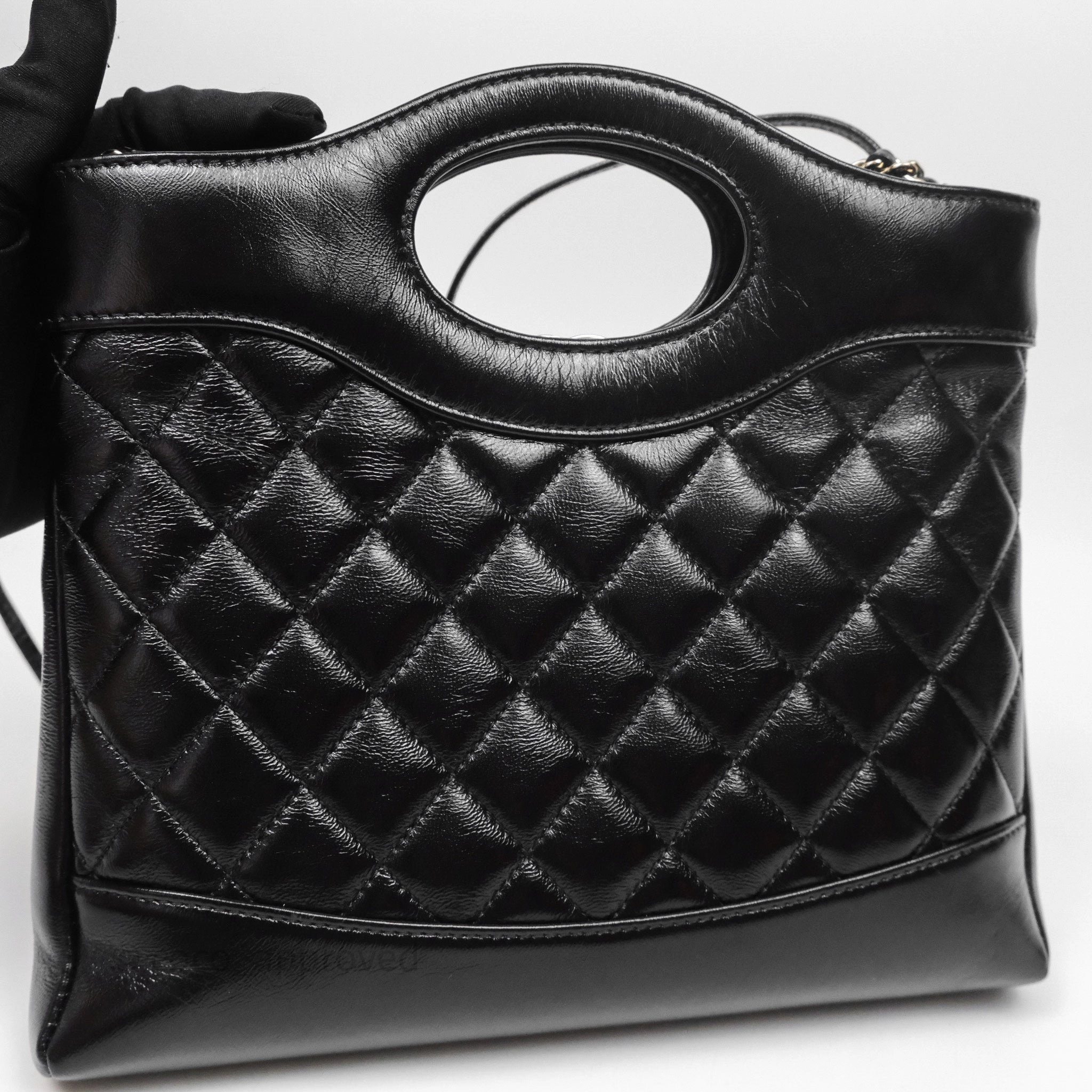 Chanel 31 Small Shopping Bag Shiny Lambskin Black Gold Hardware