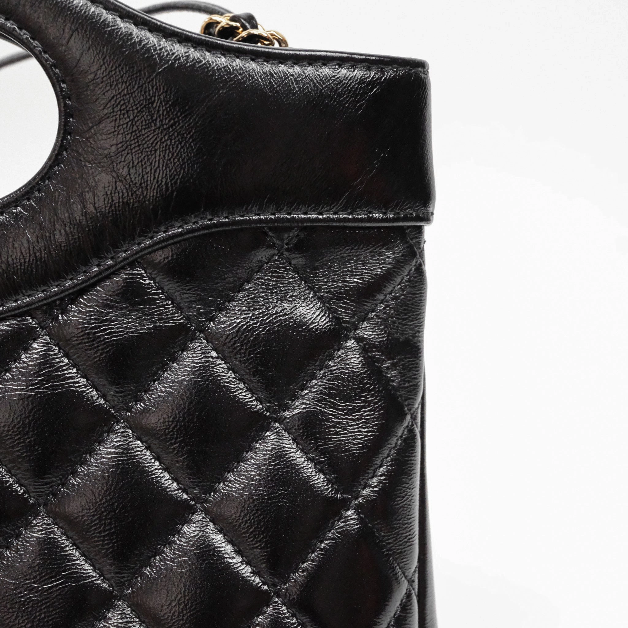 Chanel 31 Small Shopping Bag Shiny Lambskin Black Gold Hardware