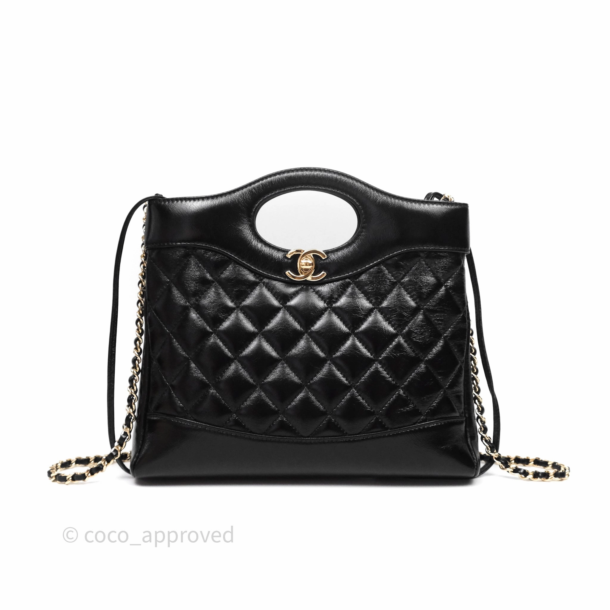 Chanel 31 Small Shopping Bag Shiny Lambskin Black Gold Hardware