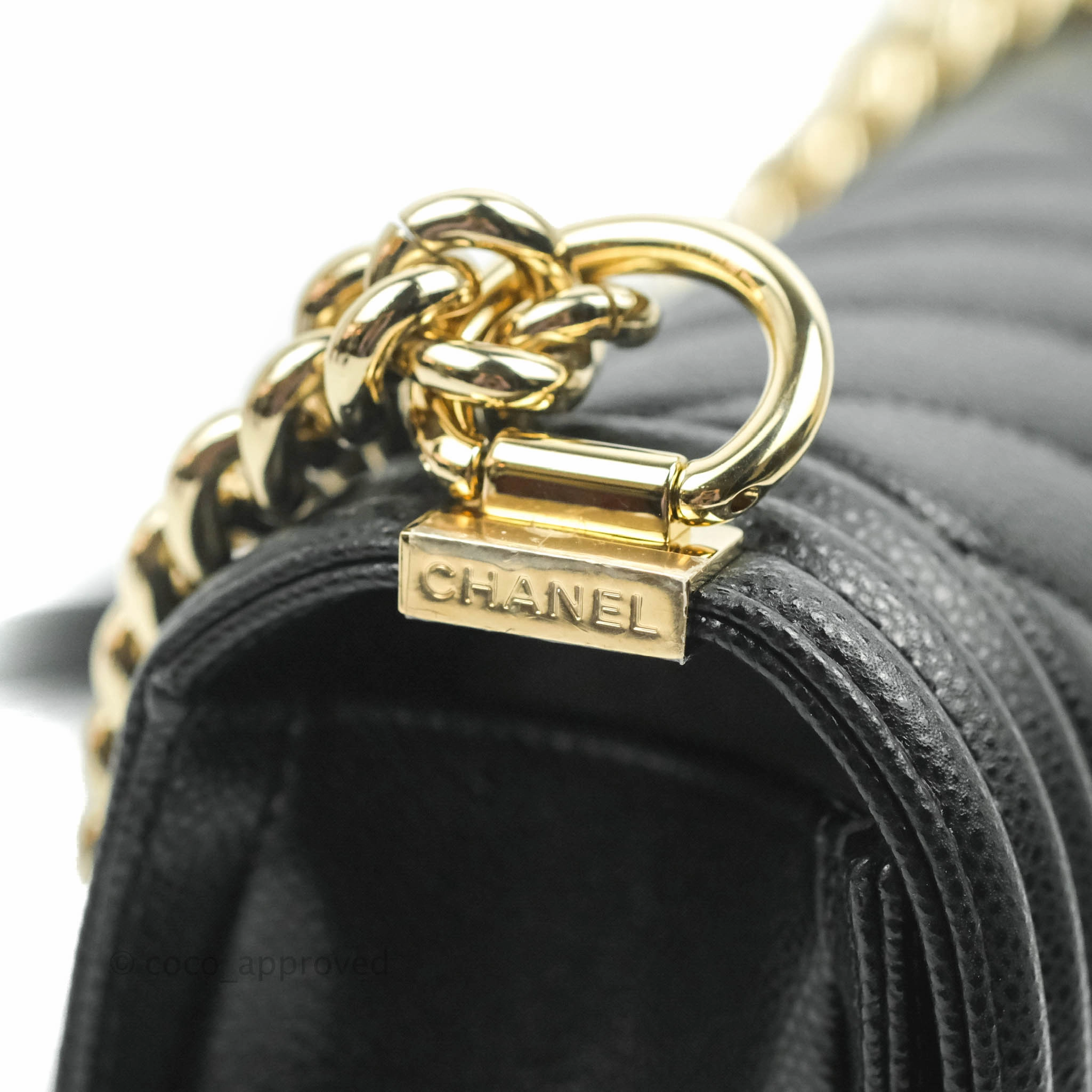 Chanel Boy Chevron Medium Black Caviar Gold Hardware