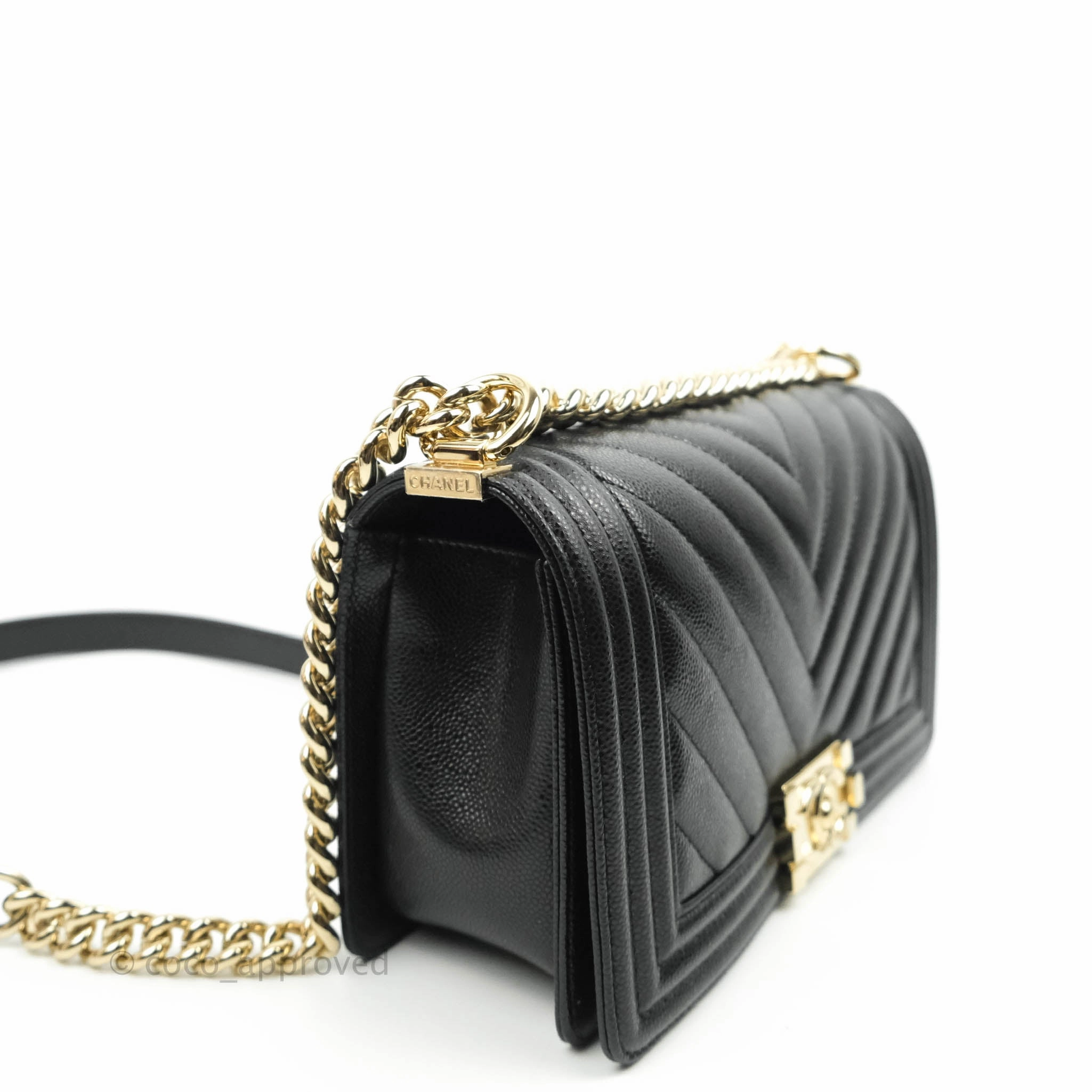 Chanel Boy Chevron Medium Black Caviar Gold Hardware
