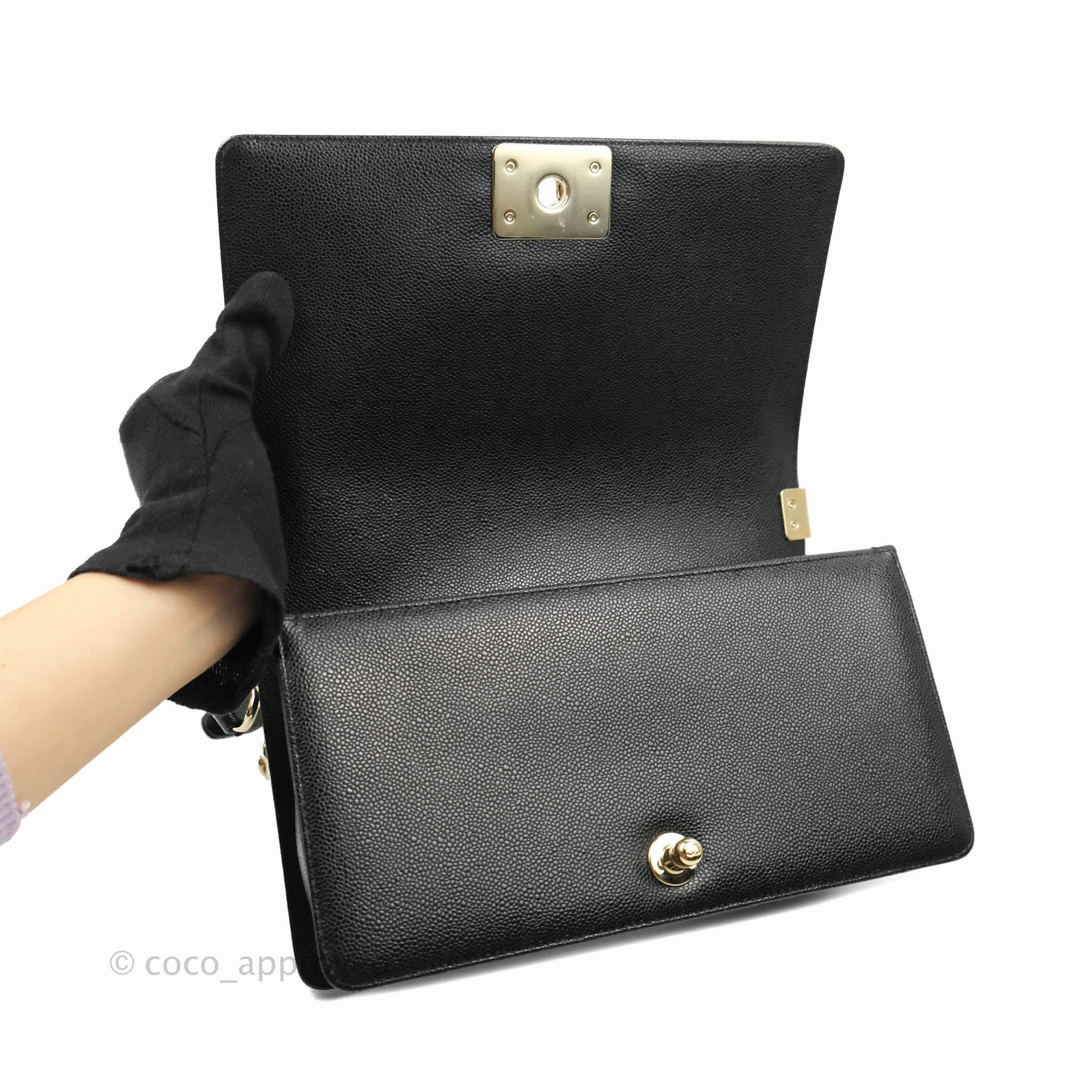 Chanel Boy Chevron Medium Black Caviar Gold Hardware