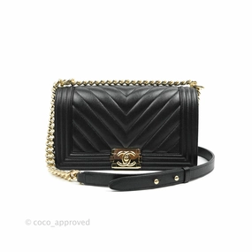Chanel Boy Chevron Medium Black Caviar Gold Hardware