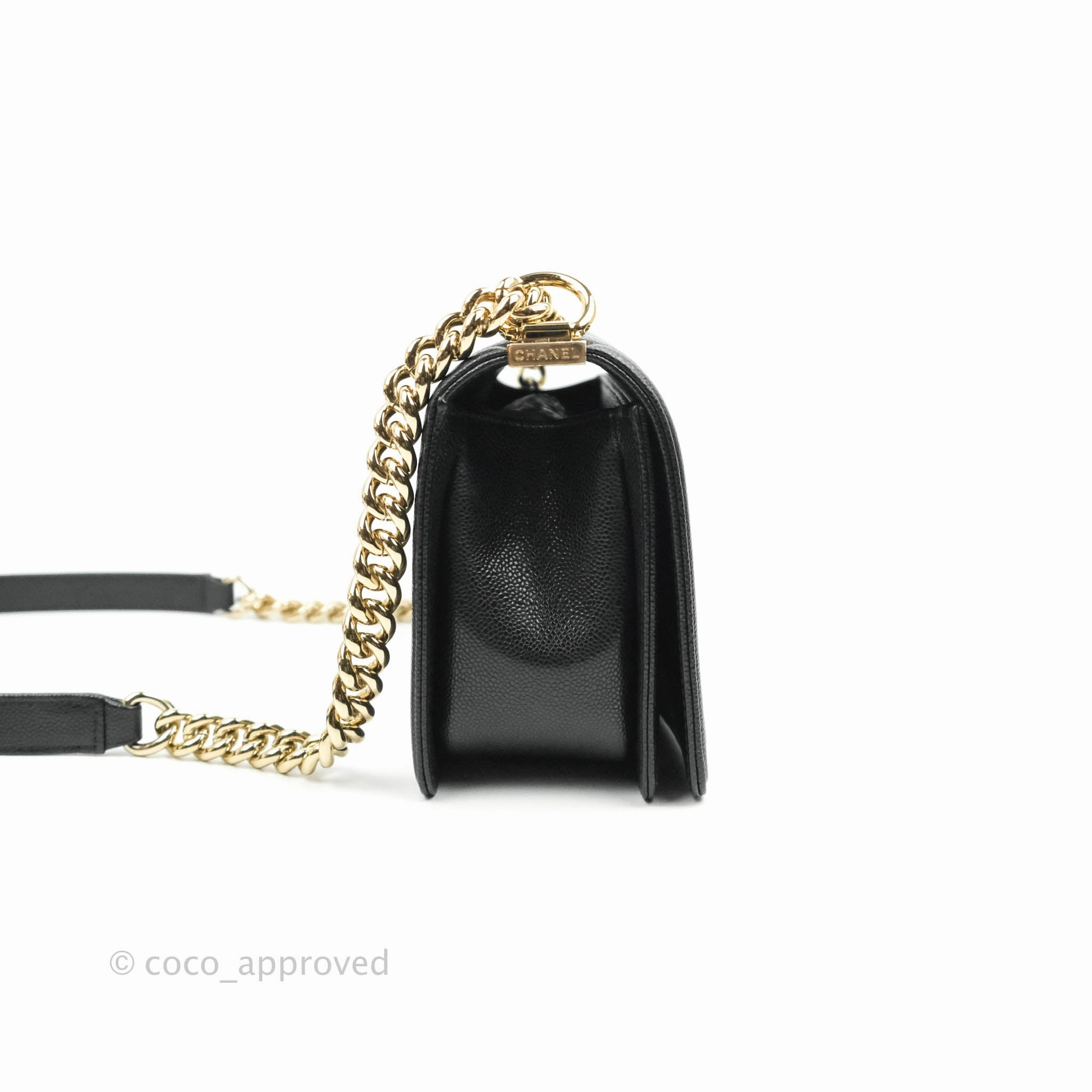 Chanel Boy Chevron Medium Black Caviar Gold Hardware