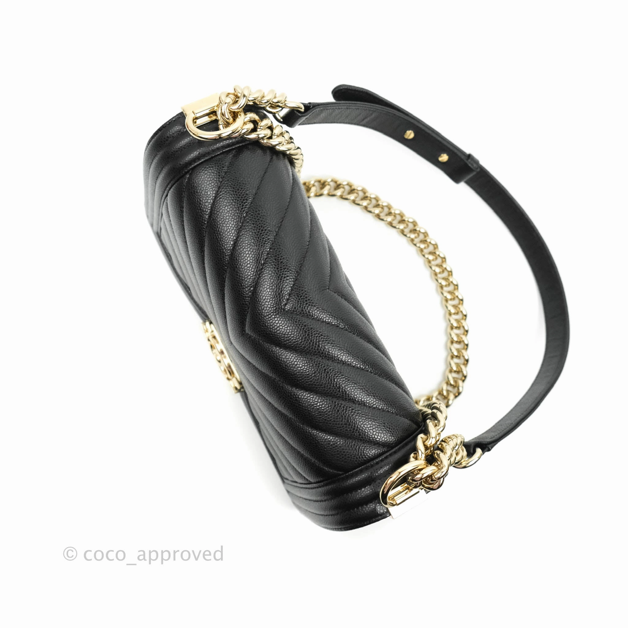 Chanel Boy Chevron Medium Black Caviar Gold Hardware
