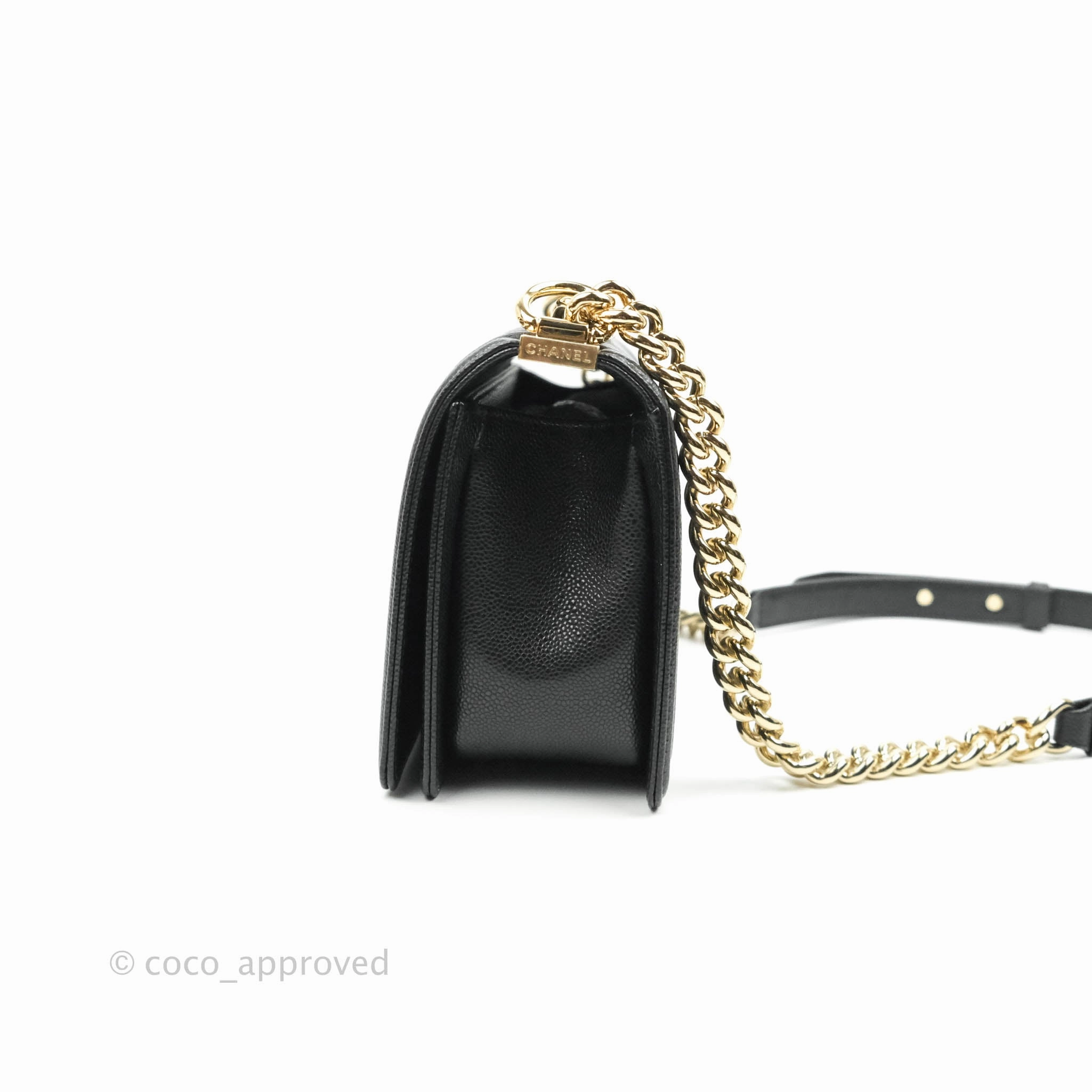 Chanel Boy Chevron Medium Black Caviar Gold Hardware
