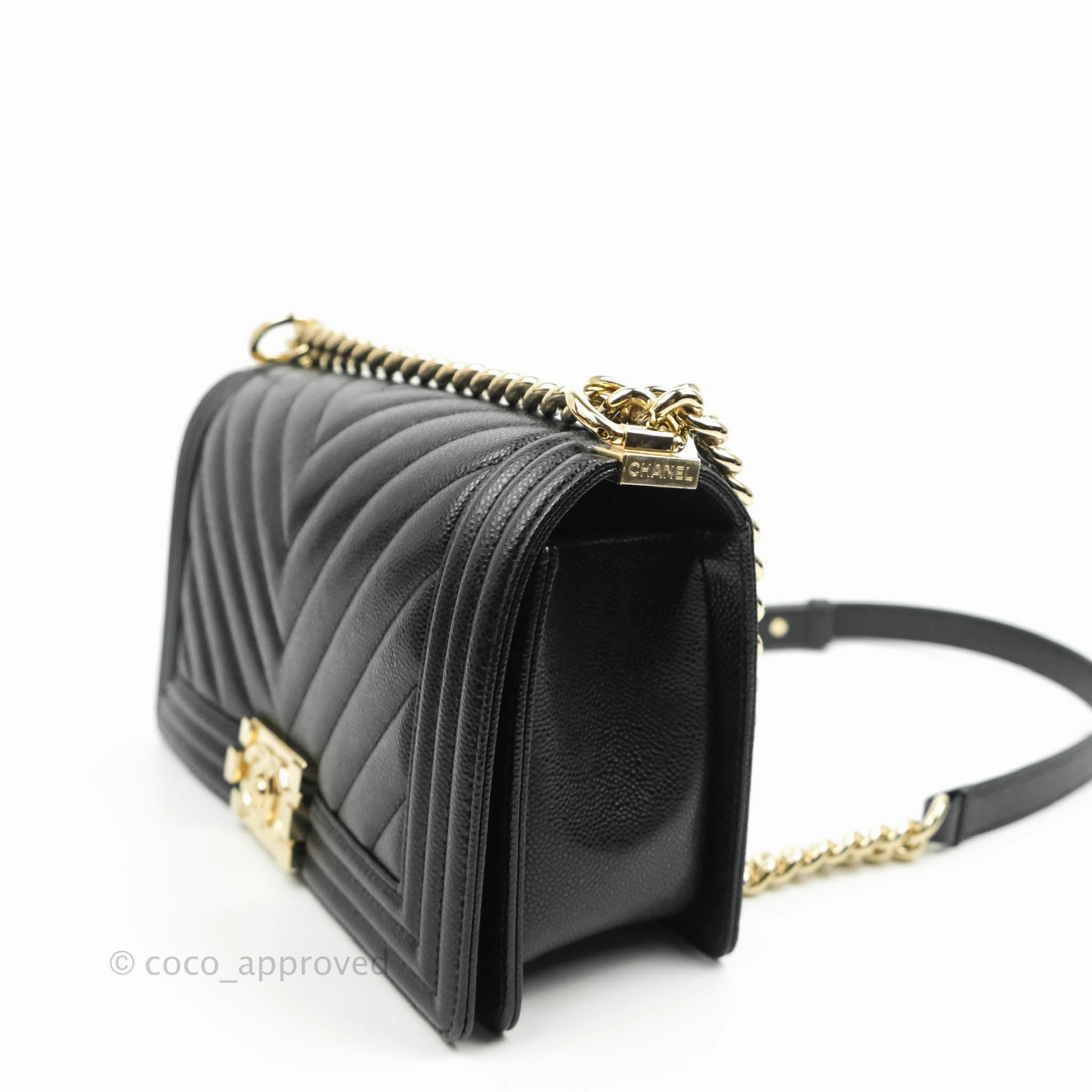 Chanel Boy Chevron Medium Black Caviar Gold Hardware