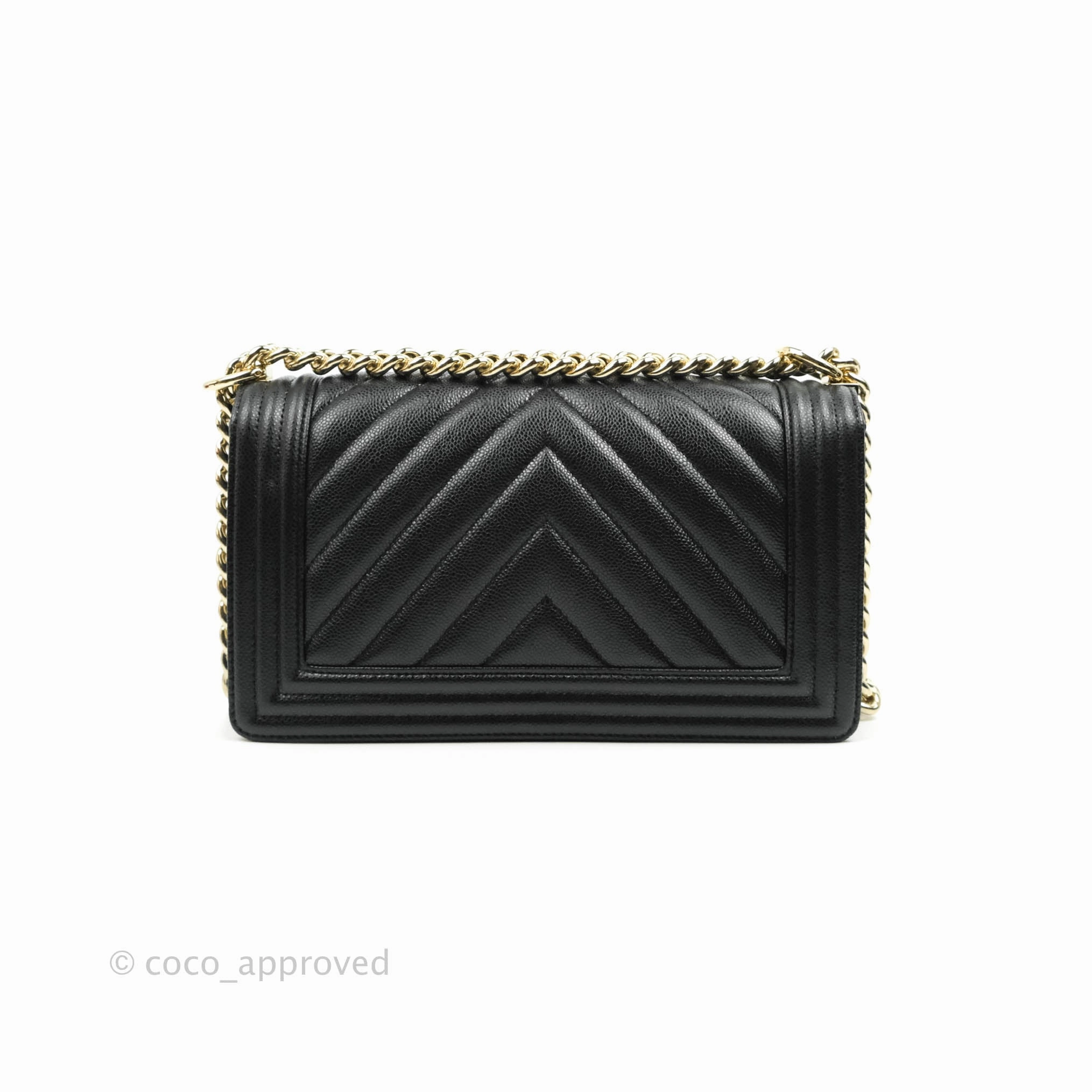 Chanel Boy Chevron Medium Black Caviar Gold Hardware